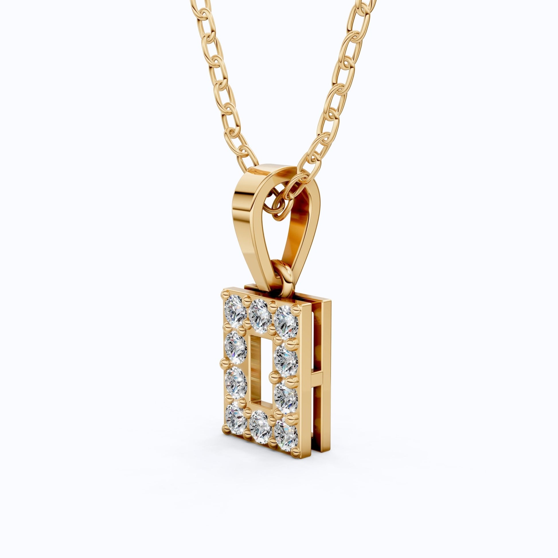 Modern Open Rectangle Halo Diamond Pendant in 14k Solid Gold, 0.25 TCW Round Cut Lab Diamonds, Anniversary Gift for Her, Handmade Everyday Pendant - Shoora Designs