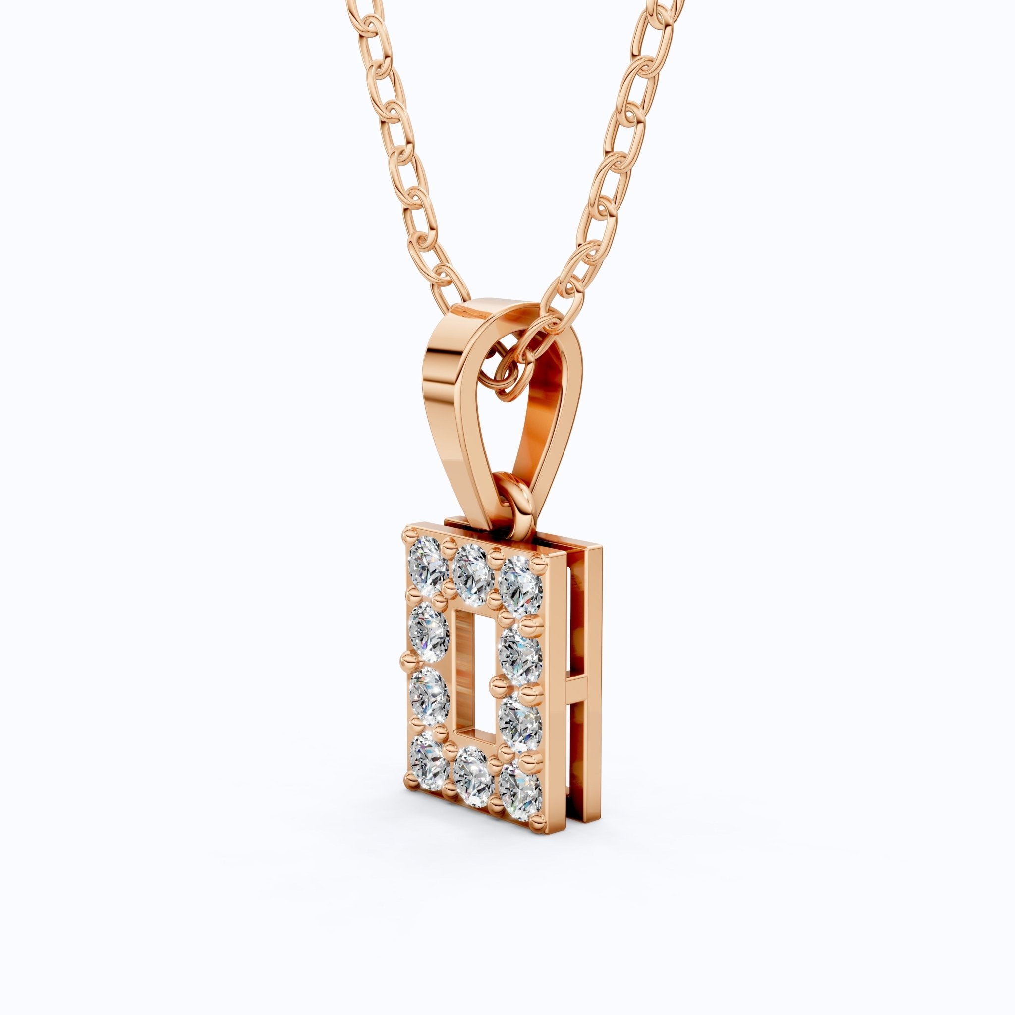Modern Open Rectangle Halo Diamond Pendant in 14k Solid Gold, 0.25 TCW Round Cut Lab Diamonds, Anniversary Gift for Her, Handmade Everyday Pendant - Shoora Designs