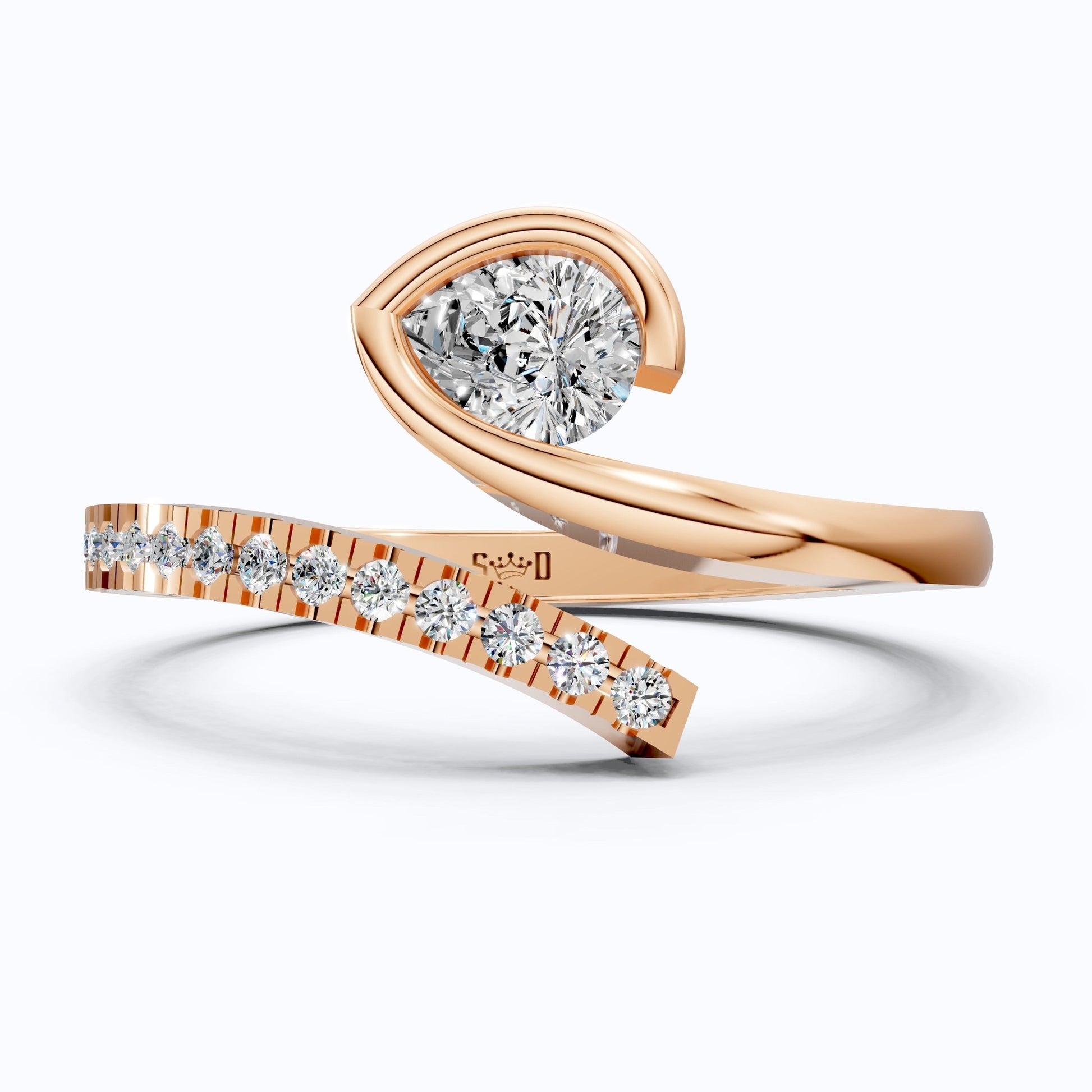 Modern Open Wrap Pear Solitaire Engagement Ring in Lab Diamond – 14k Solid Gold, Wedding Gift for Her, Handmade Bridal Jewelry - Shoora Designs