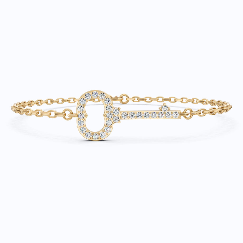 Modern Pavé Key Station Chain Bracelet in 14K Solid Gold, 0.40 TCW Round Cut Lab Created Diamonds, Friendship Jewelry Gift, - Shoora Designs