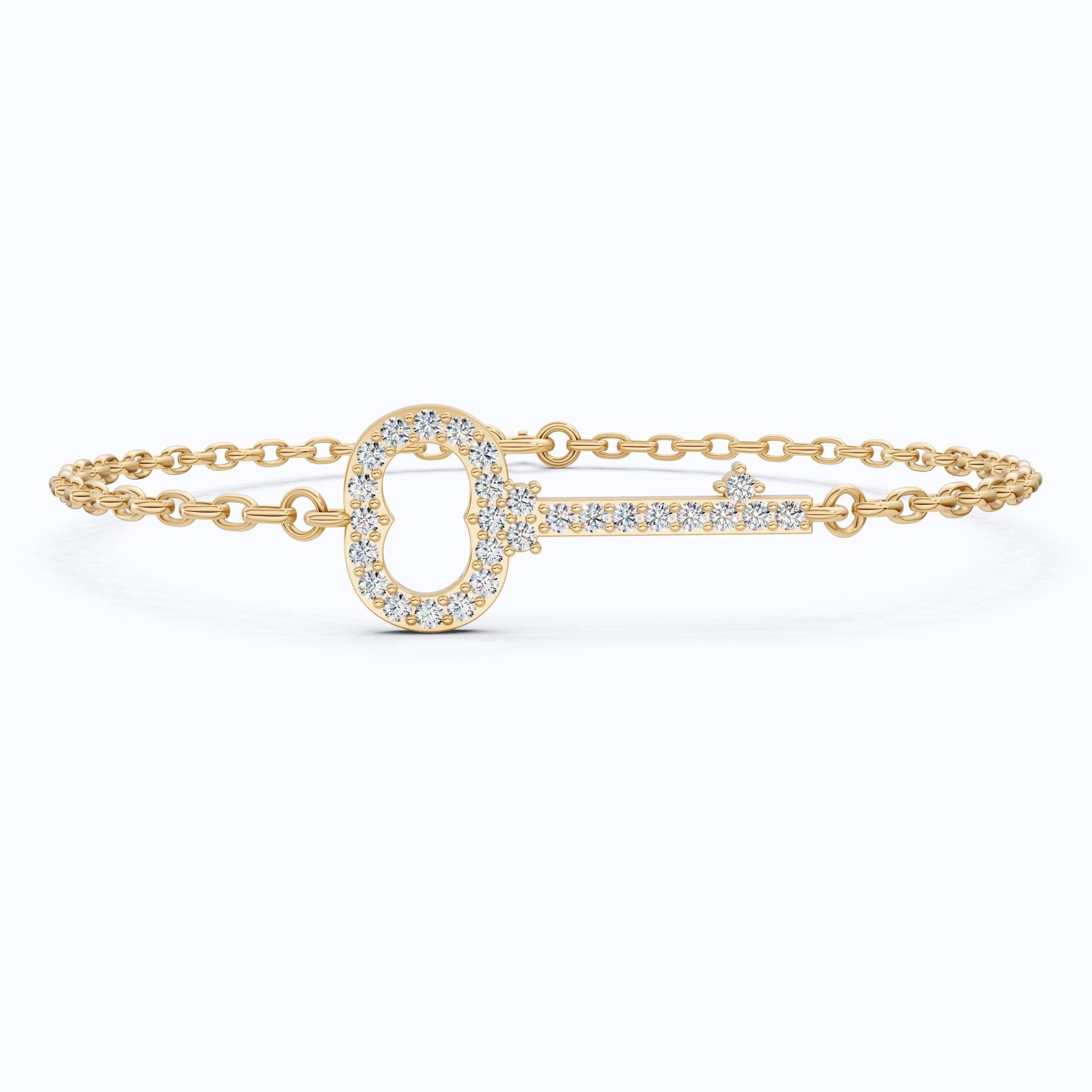 Modern Pavé Key Station Chain Bracelet in 14K Solid Gold, 0.40 TCW Round Cut Lab Created Diamonds, Friendship Jewelry Gift, - Shoora Designs