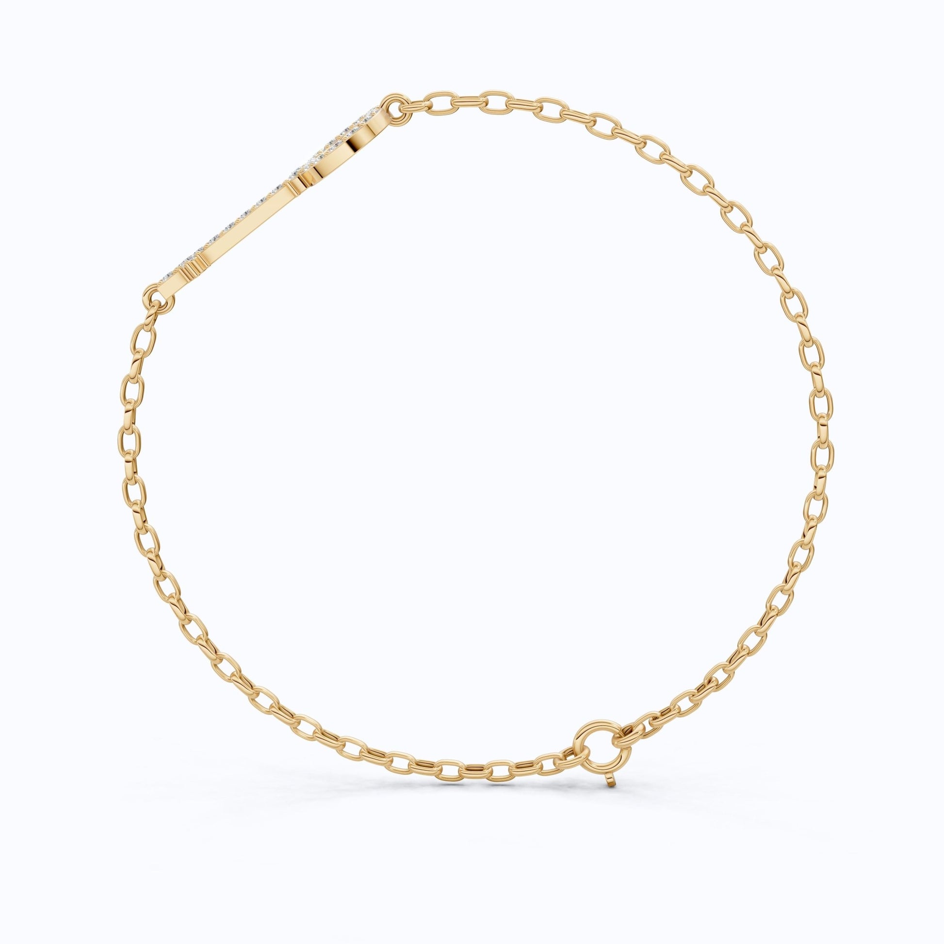 Modern Pavé Key Station Chain Bracelet in 14K Solid Gold, 0.40 TCW Round Cut Lab Created Diamonds, Friendship Jewelry Gift, - Shoora Designs