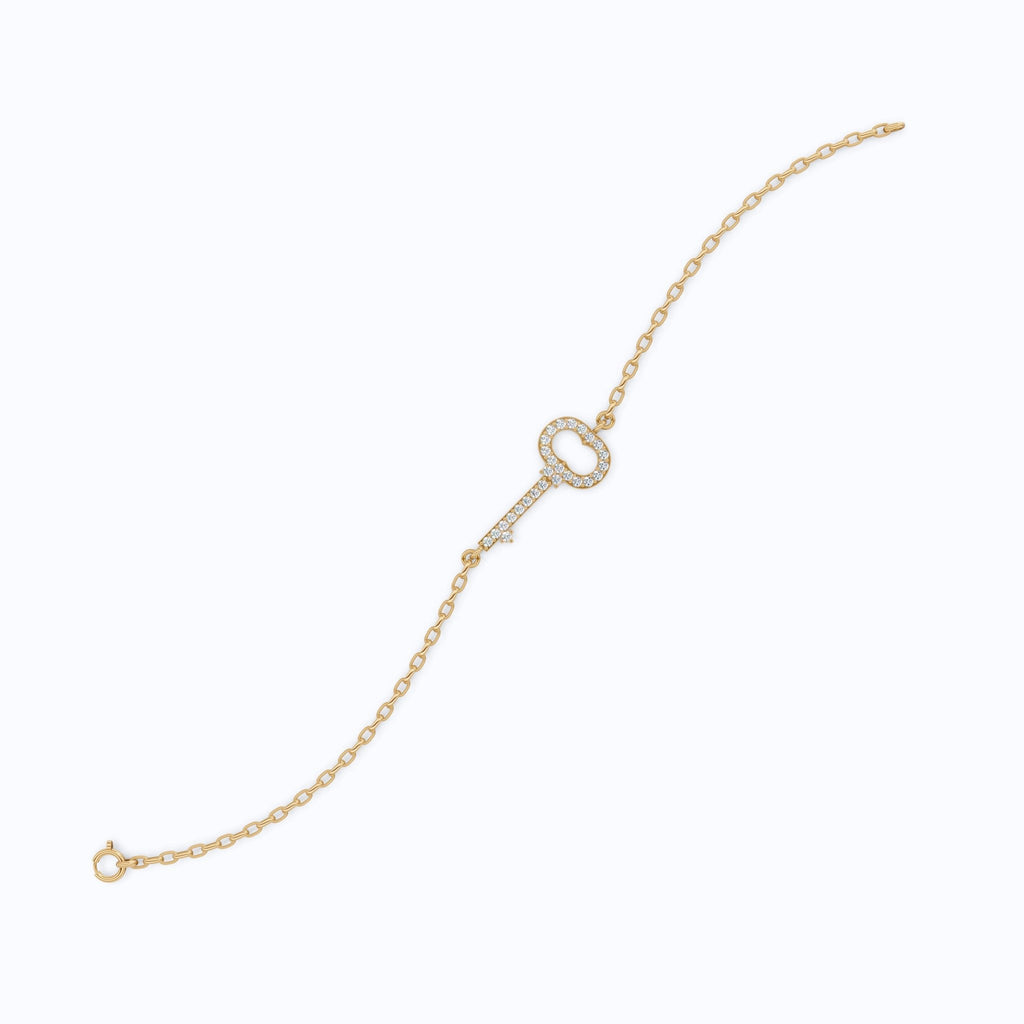 Modern Pavé Key Station Chain Bracelet in 14K Solid Gold, 0.40 TCW Round Cut Lab Created Diamonds, Friendship Jewelry Gift, - Shoora Designs