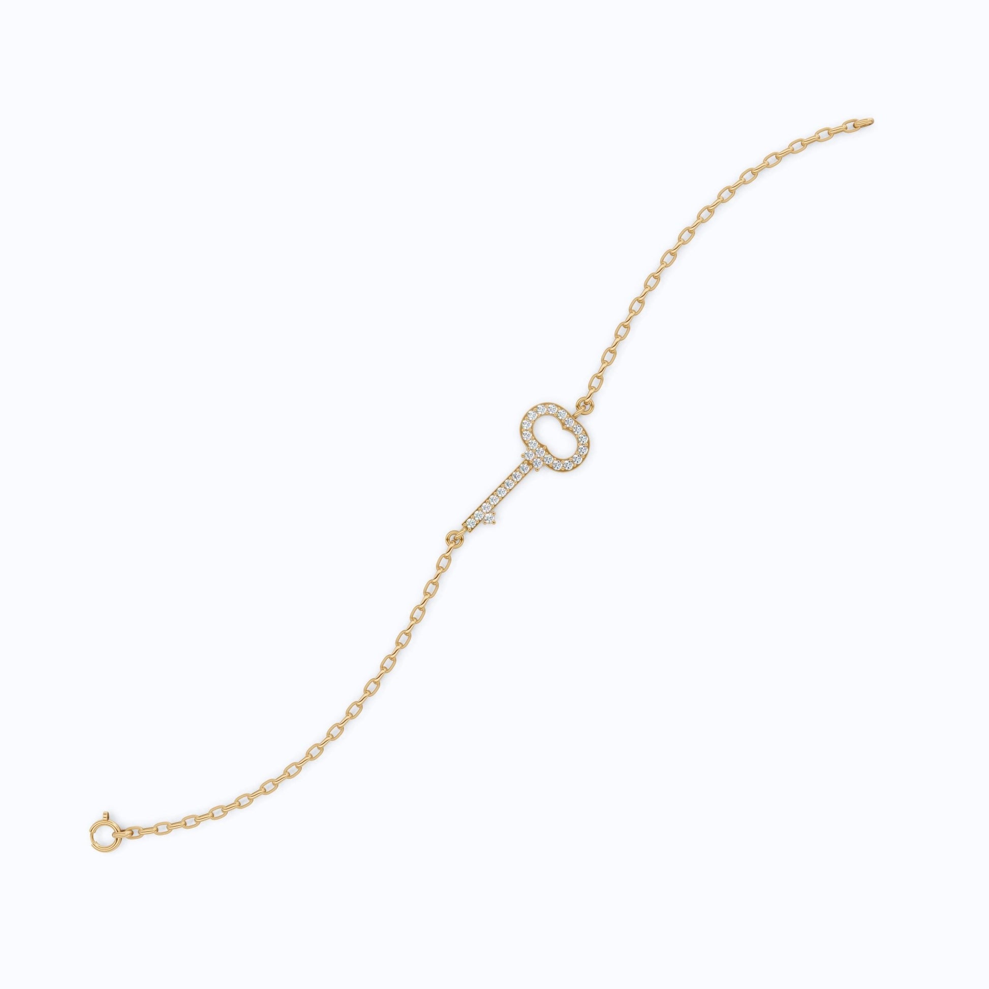Modern Pavé Key Station Chain Bracelet in 14K Solid Gold, 0.40 TCW Round Cut Lab Created Diamonds, Friendship Jewelry Gift, - Shoora Designs