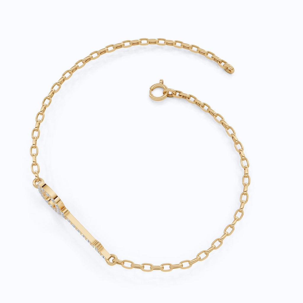Modern Pavé Key Station Chain Bracelet in 14K Solid Gold, 0.40 TCW Round Cut Lab Created Diamonds, Friendship Jewelry Gift, - Shoora Designs