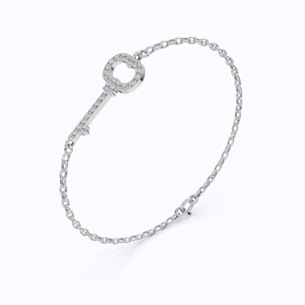 Modern Pavé Key Station Chain Bracelet in 14K Solid Gold, 0.40 TCW Round Cut Lab Created Diamonds, Friendship Jewelry Gift, - Shoora Designs