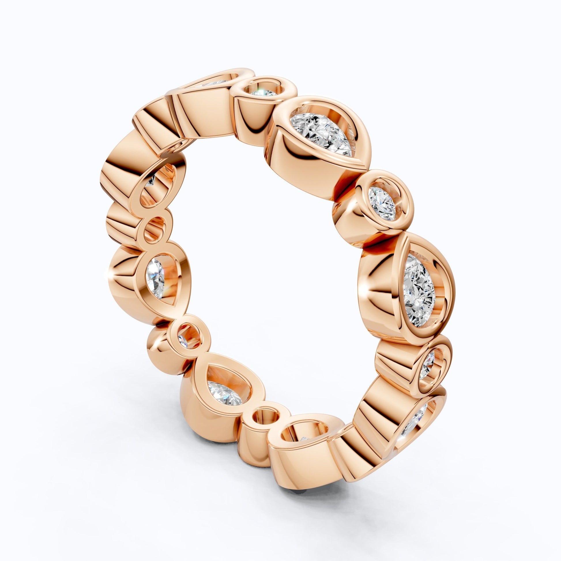 Modern Pear & Round Bezel - Set Alternating Wedding Eternity Band in Lab Grown Diamond – Solid 14k Gold, Bridal Jewelry - Shoora Designs