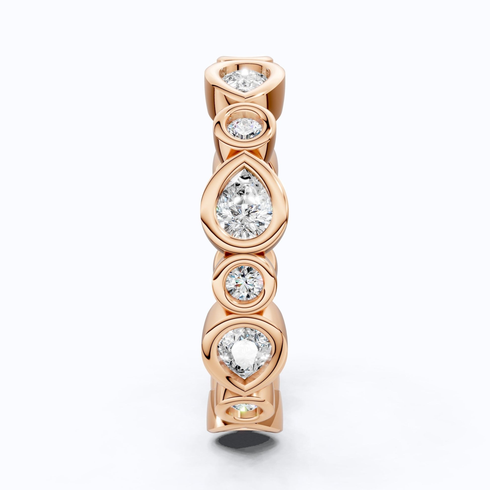 Modern Pear & Round Bezel - Set Alternating Wedding Eternity Band in Lab Grown Diamond – Solid 14k Gold, Bridal Jewelry - Shoora Designs