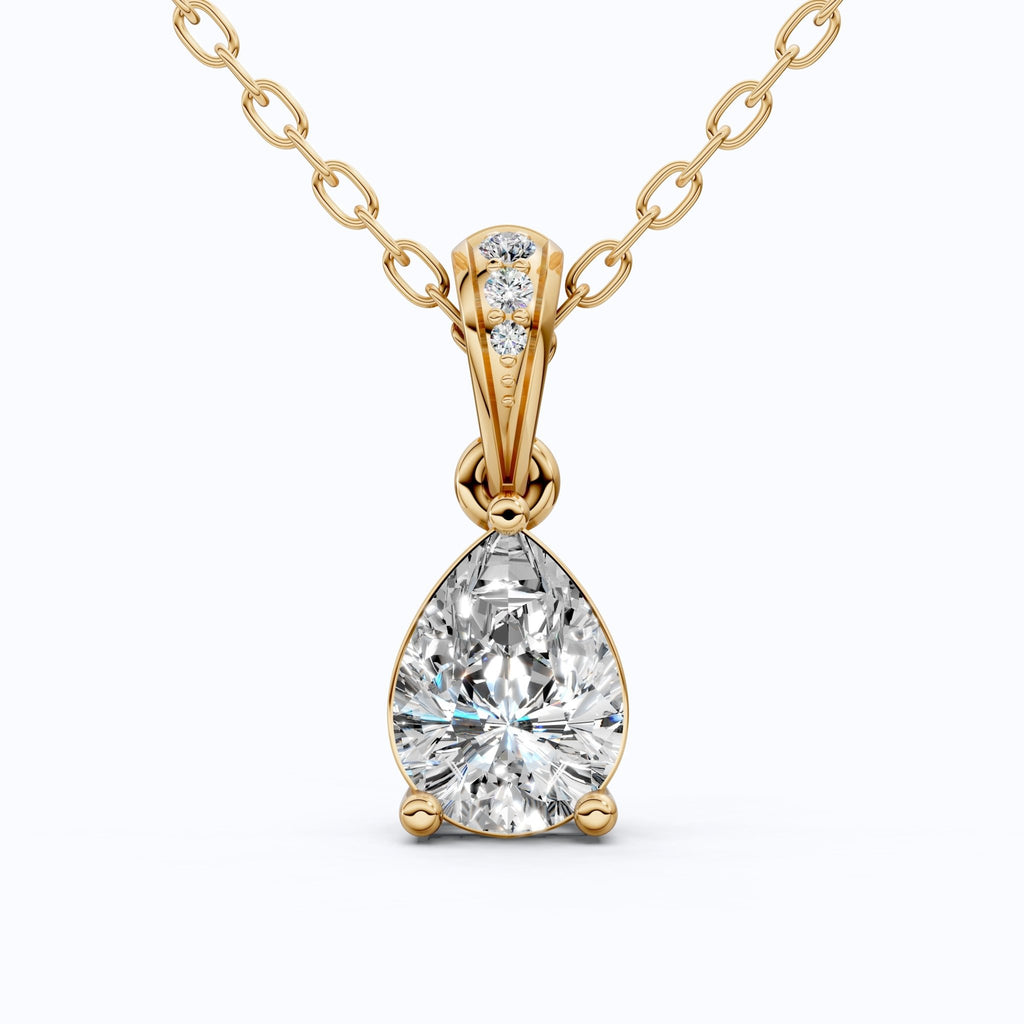 Modern Pear Solitaire Pendant in 14k Solid Gold, 0.35 CT Pear Cut Lab Grown Diamond, Birthday Gift for Her, Everyday Pendant - Shoora Designs