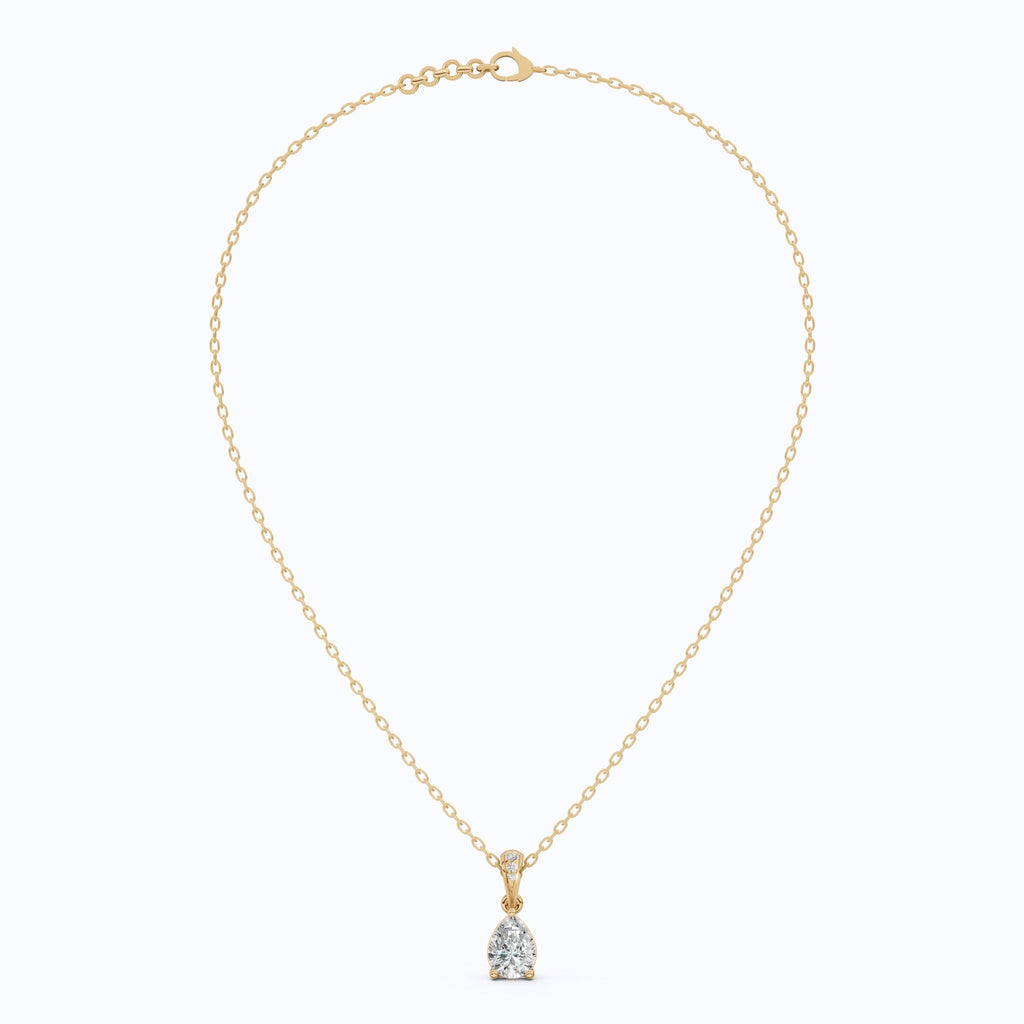Modern Pear Solitaire Pendant in 14k Solid Gold, 0.35 CT Pear Cut Lab Grown Diamond, Birthday Gift for Her, Everyday Pendant - Shoora Designs