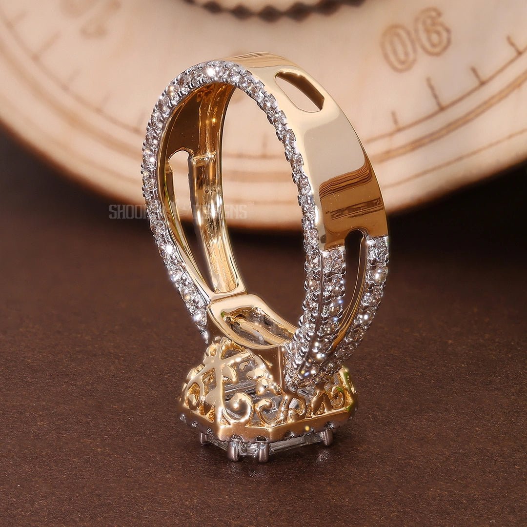 Modern Pie Cut Illusion Halo Pave Engagement Ring in Natural Diamond – 14k Solid Gold, Gift for Wife, Bridal Jewelry, Double Eternity Unique Ring - Shoora Designs