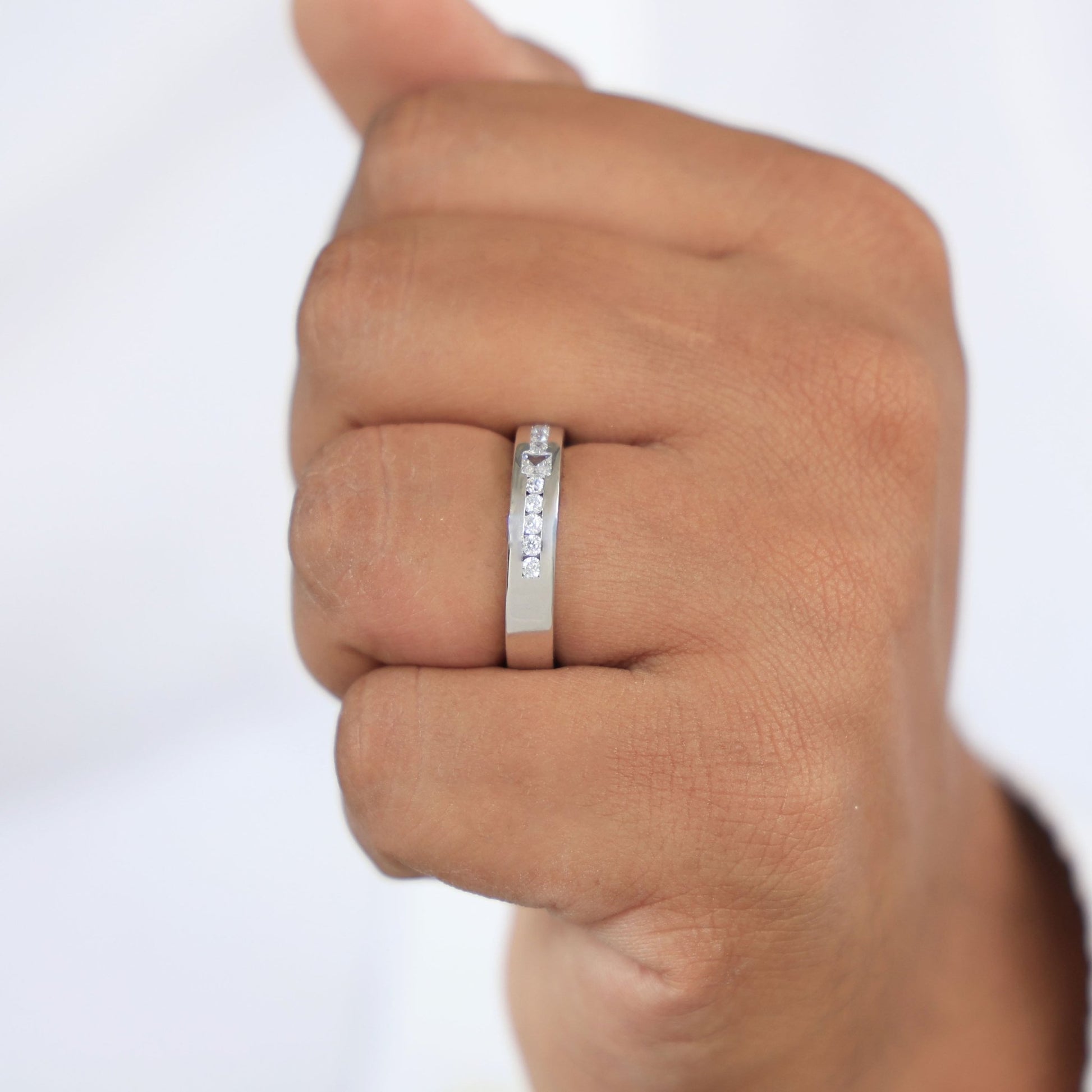 Modern Princess Accent Channel - Set Round Wedding Band in 14k Solid Gold,0.53 TCW Princess/Round Cut Lab Grown Diamonds, Promise Ring For Him - Shoora Designs