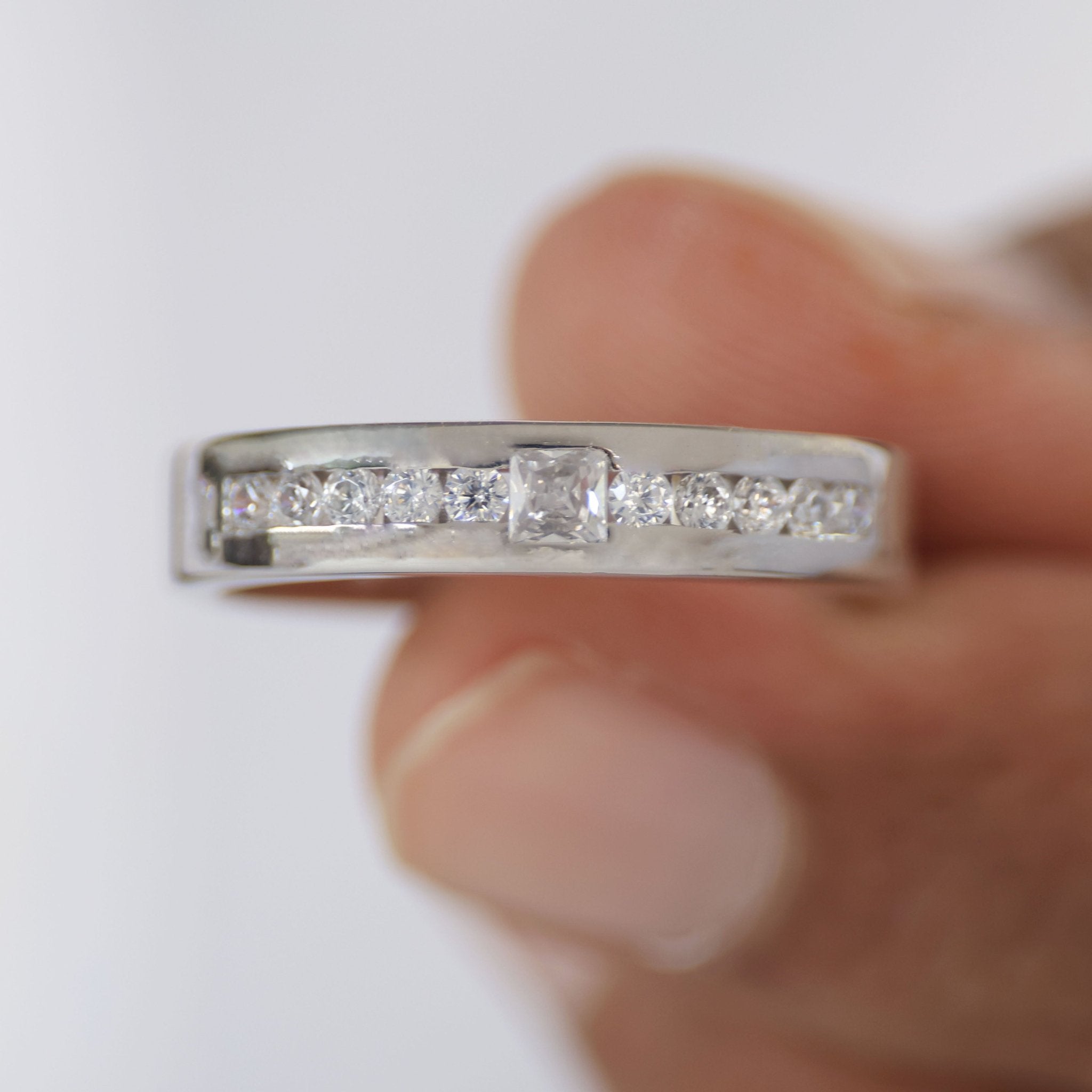 Modern Princess Accent Channel - Set Round Wedding Band in 14k Solid Gold,0.53 TCW Princess/Round Cut Lab Grown Diamonds, Promise Ring For Him - Shoora Designs