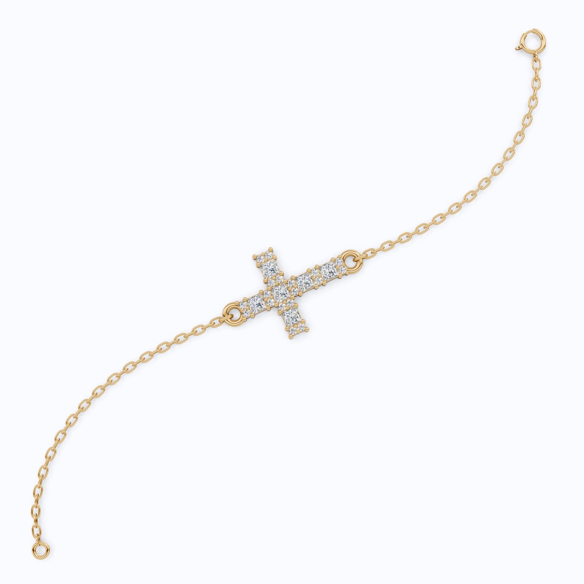 Modern princess cut cross Chain bracelet in 14K Solid Gold, 0.42 TCW Princess Cut Lab Created Diamonds, Baptism Bracelet, Gift for Her, Daily Wear Jewelry - Shoora Designs