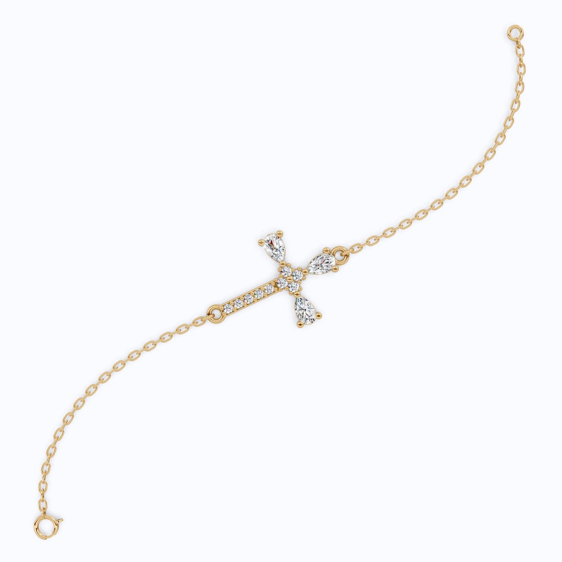 Modern Religious Cross Chain Bracelet with 14K Solid Gold, 0.75 TCW Pear Cut Lab Created Diamonds, Bridal Jewelry, Wedding Gift For Her - Shoora Designs