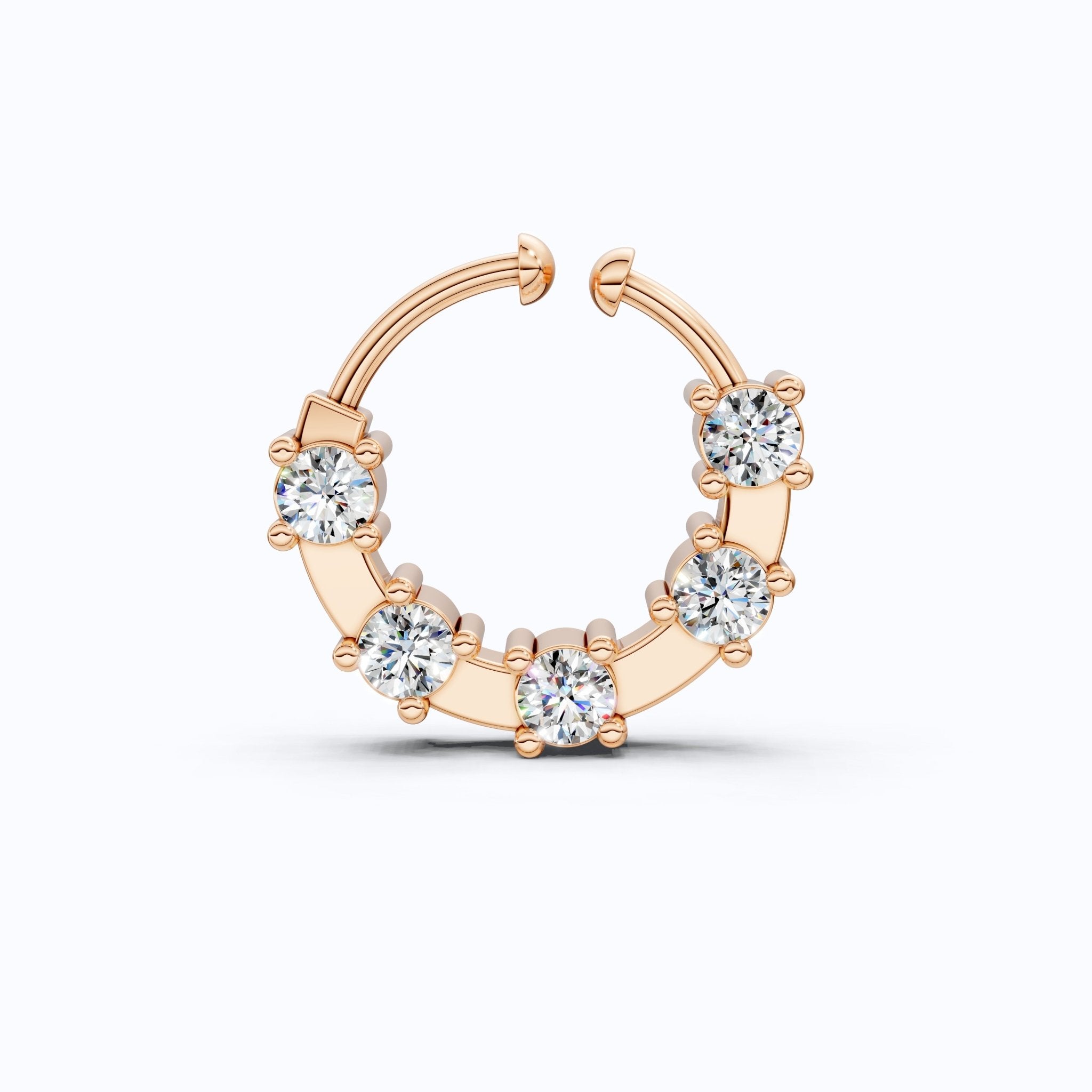 Modern Round Bezel Prong Hoop Nose Pin in Lab Diamond – Solid 10k/14k Gold, Nose Ring Gift for Women, Handmade Jewelry - Shoora Designs