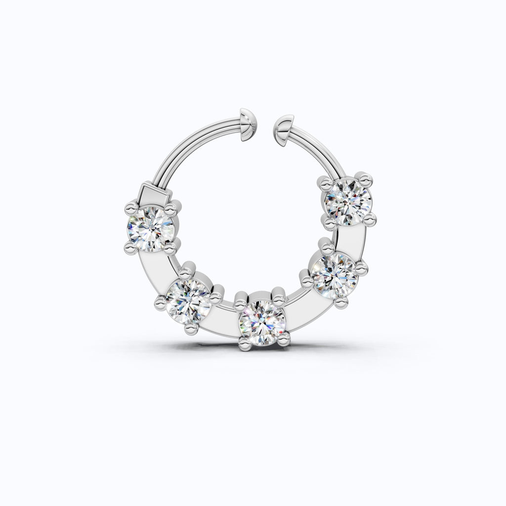 Modern Round Bezel Prong Hoop Nose Pin in Lab Diamond – Solid 10k/14k Gold, Nose Ring Gift for Women, Handmade Jewelry - Shoora Designs