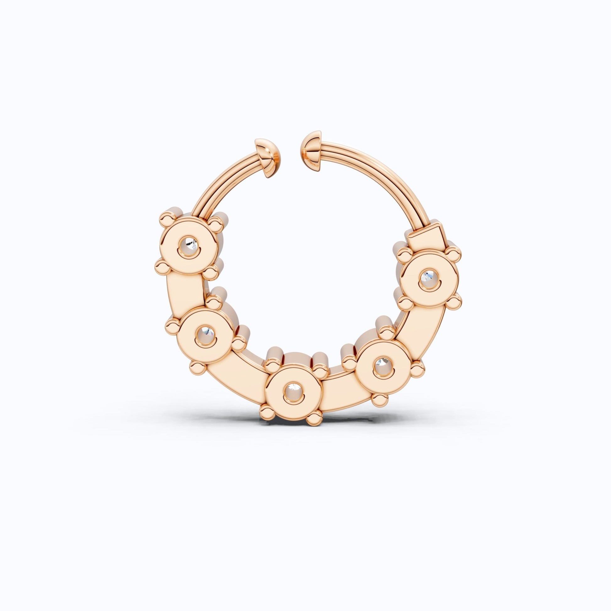 Modern Round Bezel Prong Hoop Nose Pin in Lab Diamond – Solid 10k/14k Gold, Nose Ring Gift for Women, Handmade Jewelry - Shoora Designs