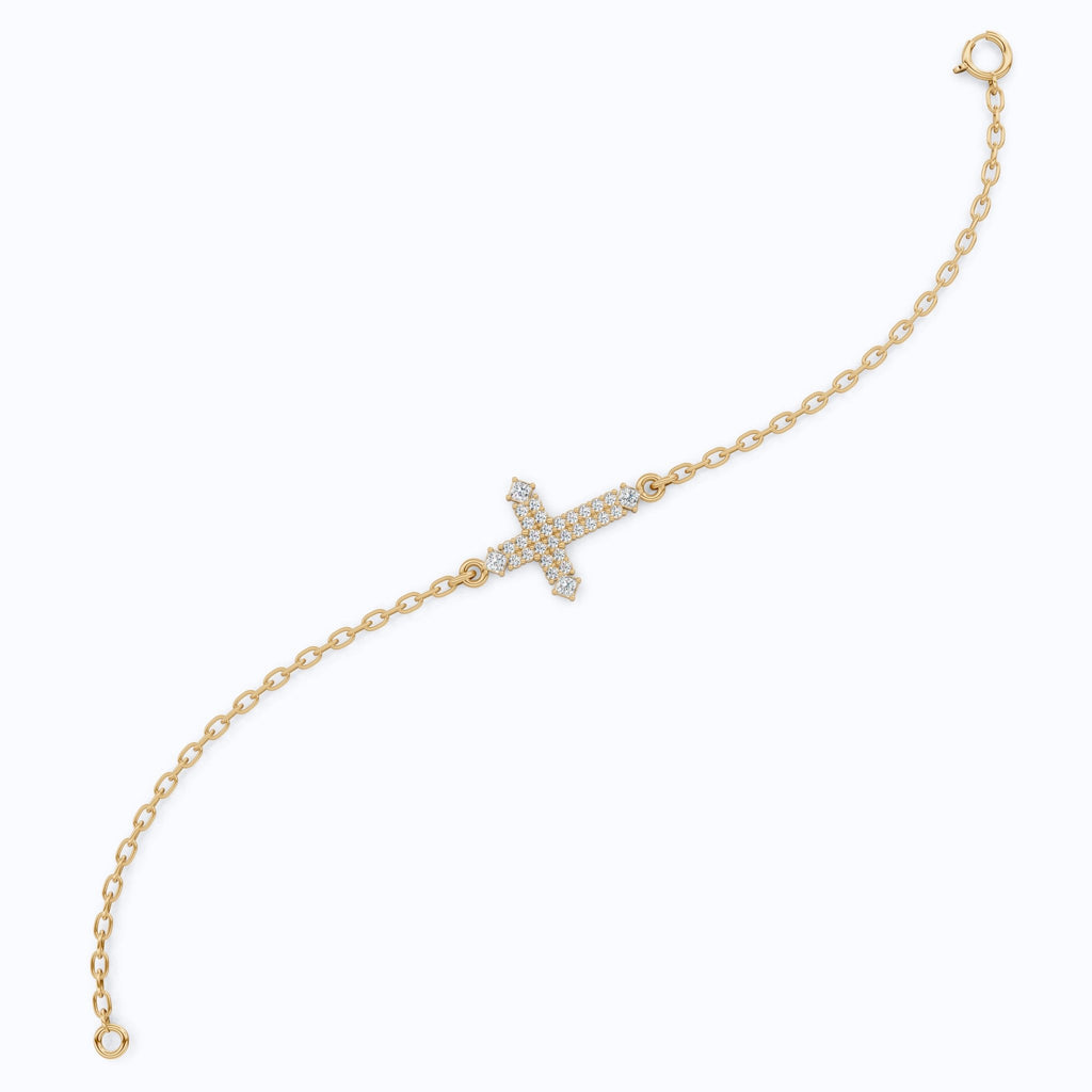 Modern Row Cross Pavé Chain Bracelet in 14K Solid Gold, 0.16 TCW Princess/Round Cut Lab Created Diamonds, Faith Bracelet, Bridal Jewelry, Wedding Gift - Shoora Designs