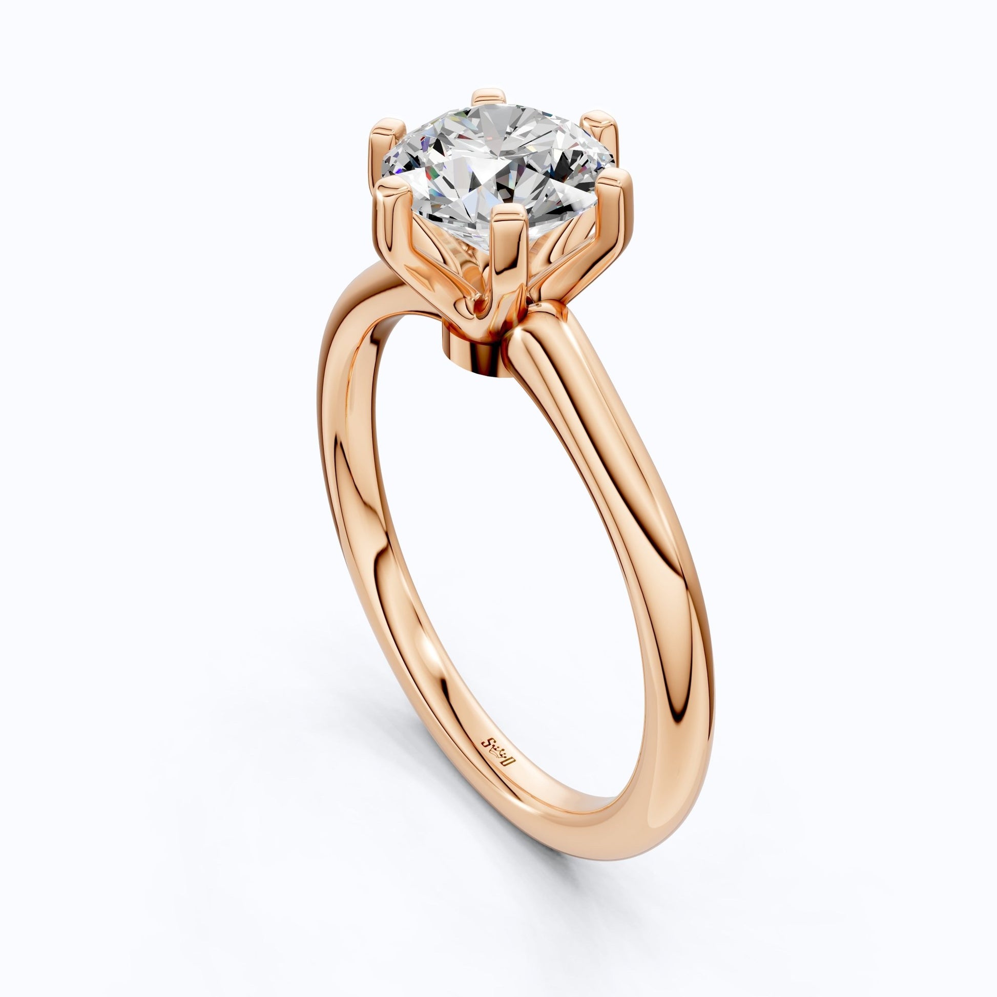 Modern Six - Prong Solitaire Engagement Ring 14K Solid Gold, 1.25 CT Round Cut Lab Created Diamond, Gift for Her, Everyday Jewelry - Shoora Designs
