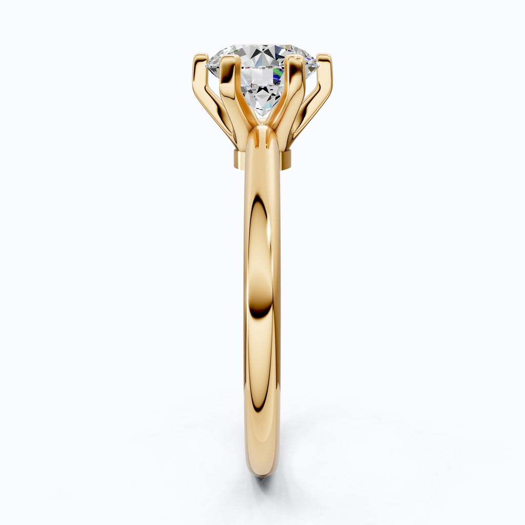 Modern Six - Prong Solitaire Engagement Ring 14K Solid Gold, 1.25 CT Round Cut Lab Created Diamond, Gift for Her, Everyday Jewelry - Shoora Designs