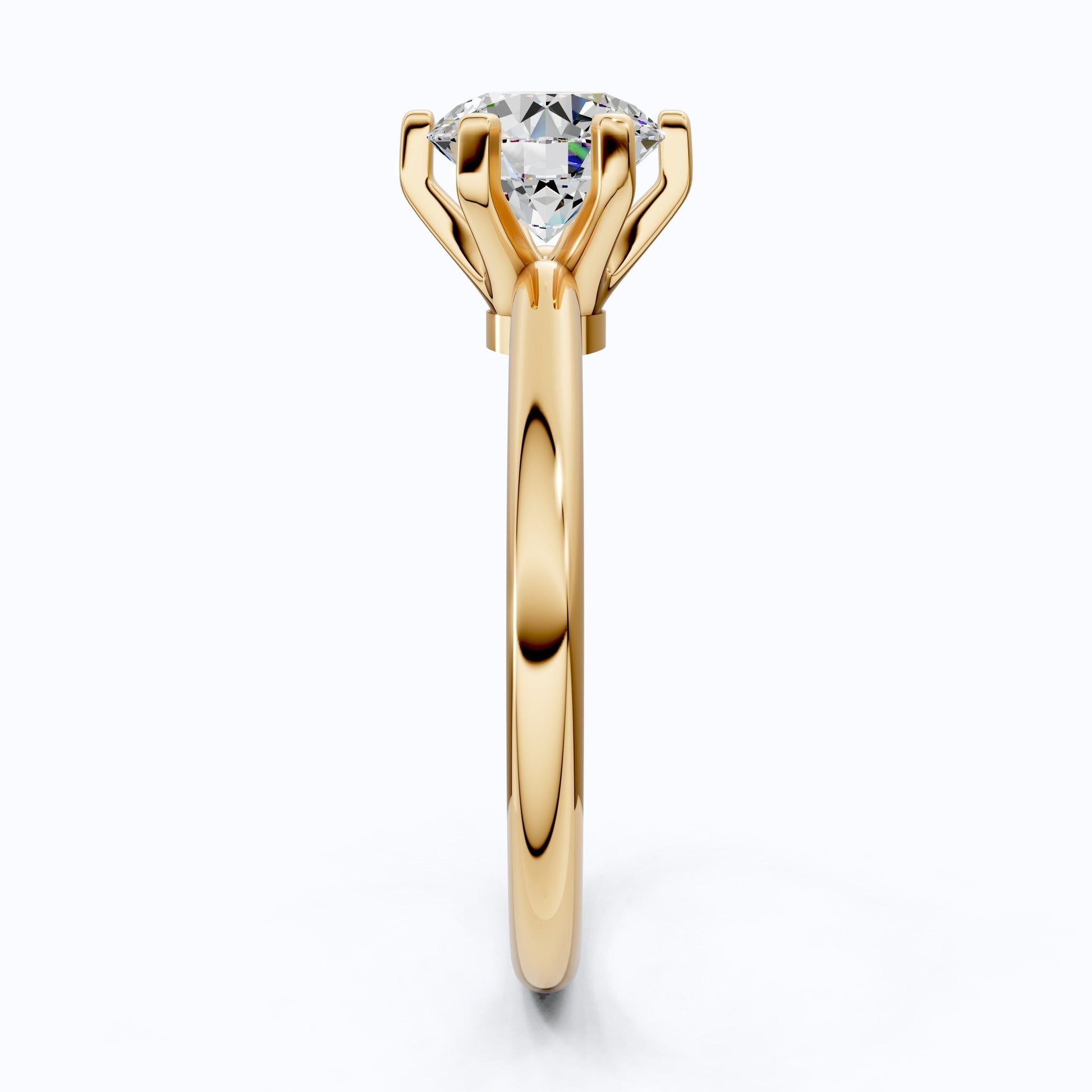 Modern Six - Prong Solitaire Engagement Ring 14K Solid Gold, 1.25 CT Round Cut Lab Created Diamond, Gift for Her, Everyday Jewelry - Shoora Designs
