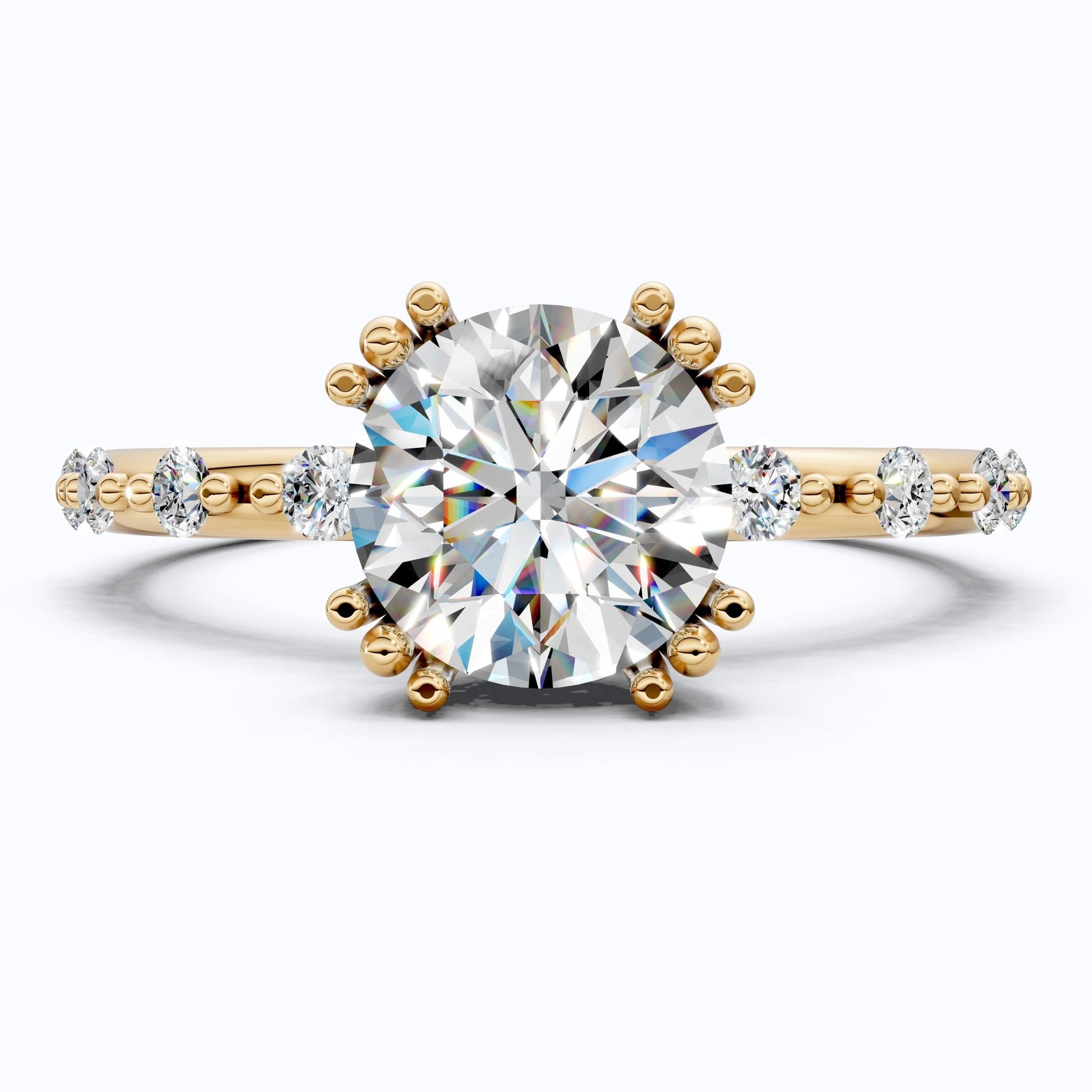 Modern Solitaire Pavé Engagement Ring in 14k Solid Gold, 1.00 CT Round Cut Lab Diamond, Promise Ring, Wedding Gift for Her, Everyday Jewelry - Shoora Designs