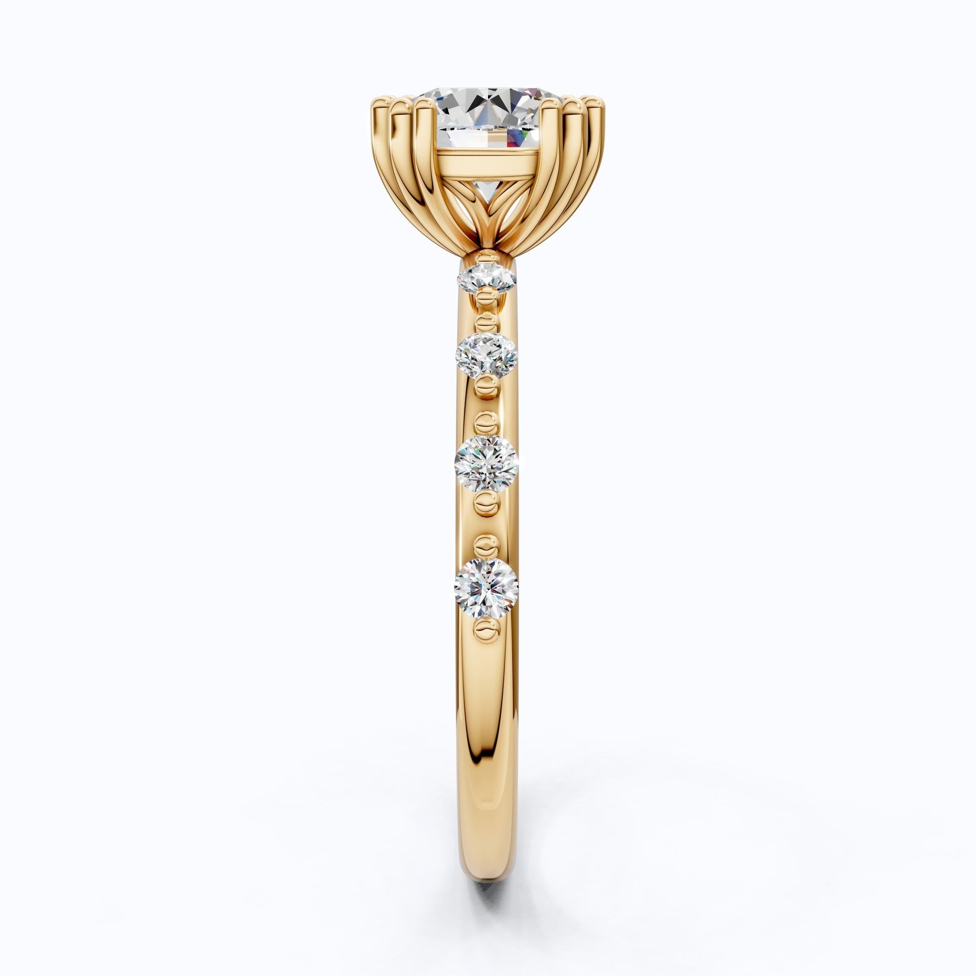 Modern Solitaire Pavé Engagement Ring in 14k Solid Gold, 1.00 CT Round Cut Lab Diamond, Promise Ring, Wedding Gift for Her, Everyday Jewelry - Shoora Designs