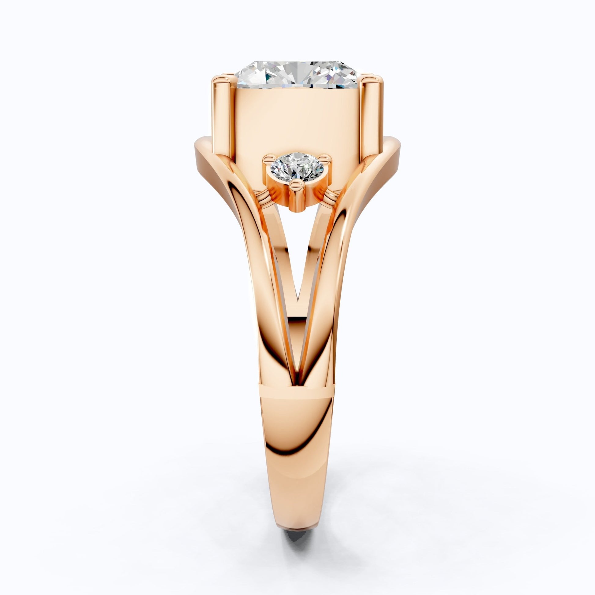 Modern Split Shank Three Stone Wedding Ring in Lab Grown Diamond – 14k Solid Gold, Luxurious GIft for Women, Everyday Jewelry - Shoora Designs