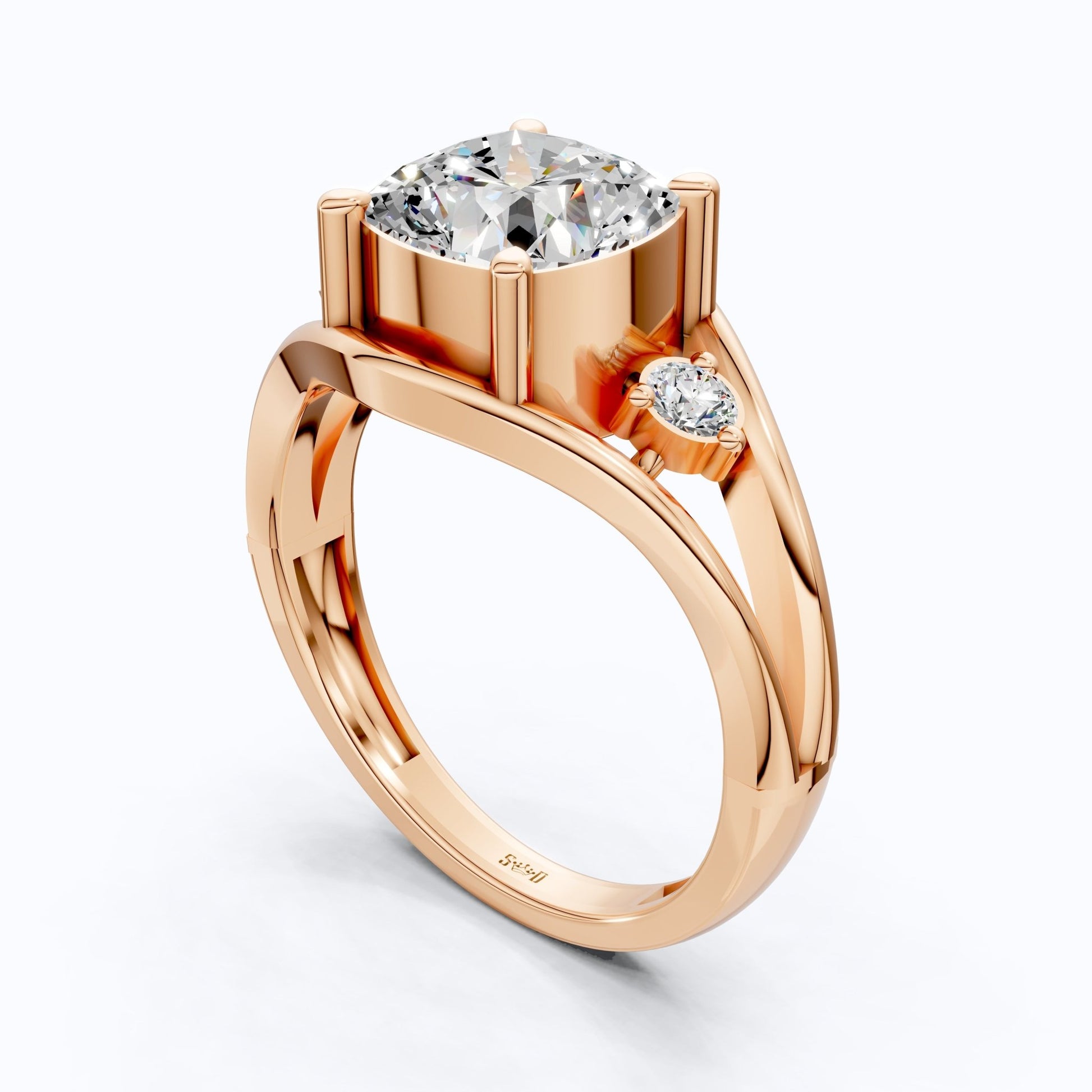 Modern Split Shank Three Stone Wedding Ring in Lab Grown Diamond – 14k Solid Gold, Luxurious GIft for Women, Everyday Jewelry - Shoora Designs