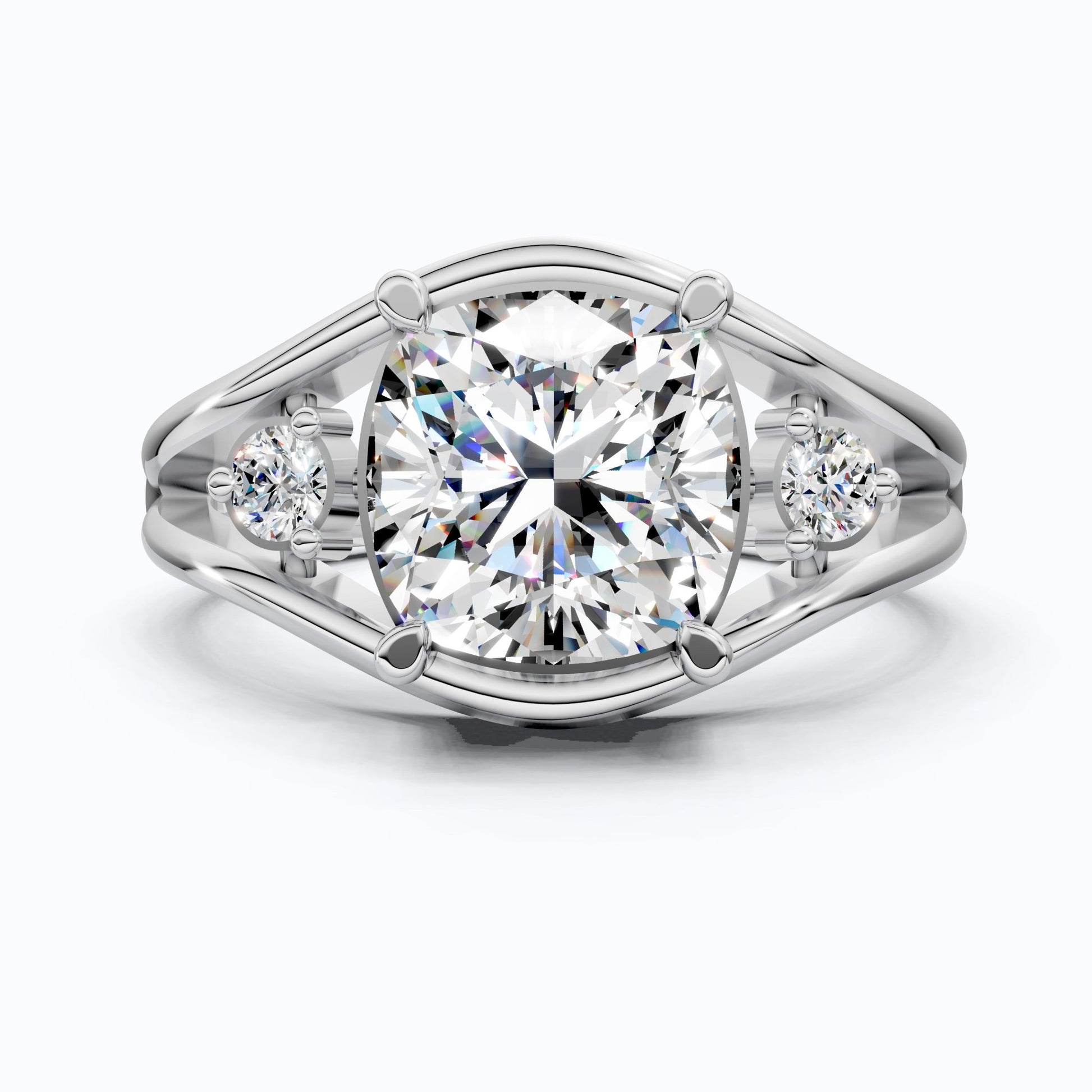 Modern Split Shank Three Stone Wedding Ring in Lab Grown Diamond – 14k Solid Gold, Luxurious GIft for Women, Everyday Jewelry - Shoora Designs