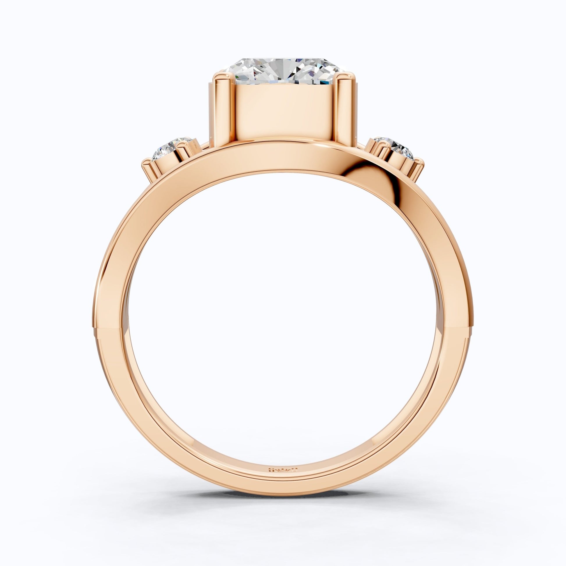 Modern Split Shank Three Stone Wedding Ring in Lab Grown Diamond – 14k Solid Gold, Luxurious GIft for Women, Everyday Jewelry - Shoora Designs