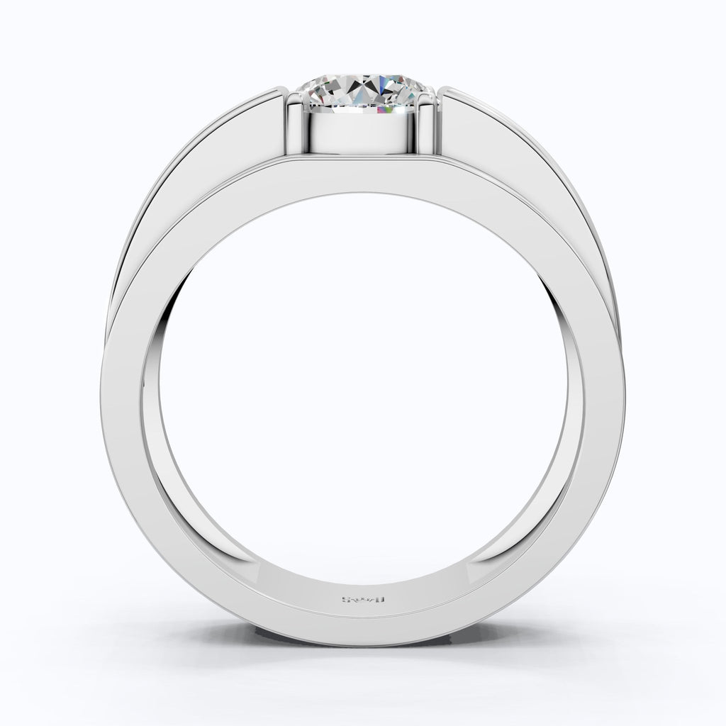 Modern Step - Edge Wide Band Solitaire Men's Engagement Ring in 14k Solid Gold, 1.00 CT Round Cut Lab Created Diamond, Luxury Gift for Him - Shoora Designs