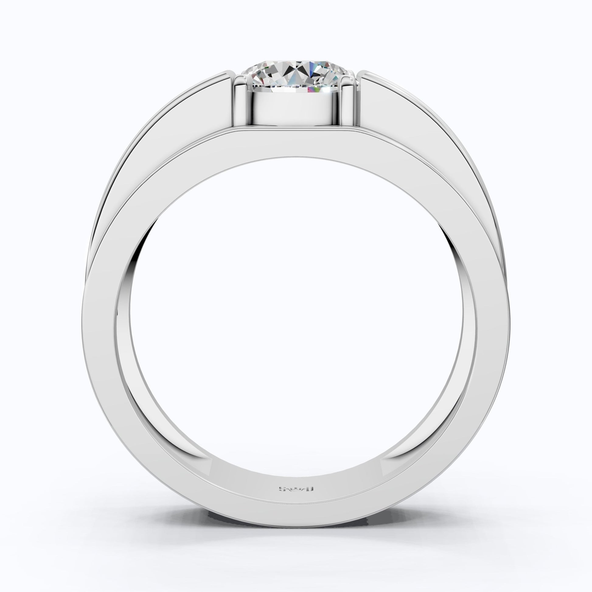 Modern Step - Edge Wide Band Solitaire Men's Engagement Ring in 14k Solid Gold, 1.00 CT Round Cut Lab Created Diamond, Luxury Gift for Him - Shoora Designs