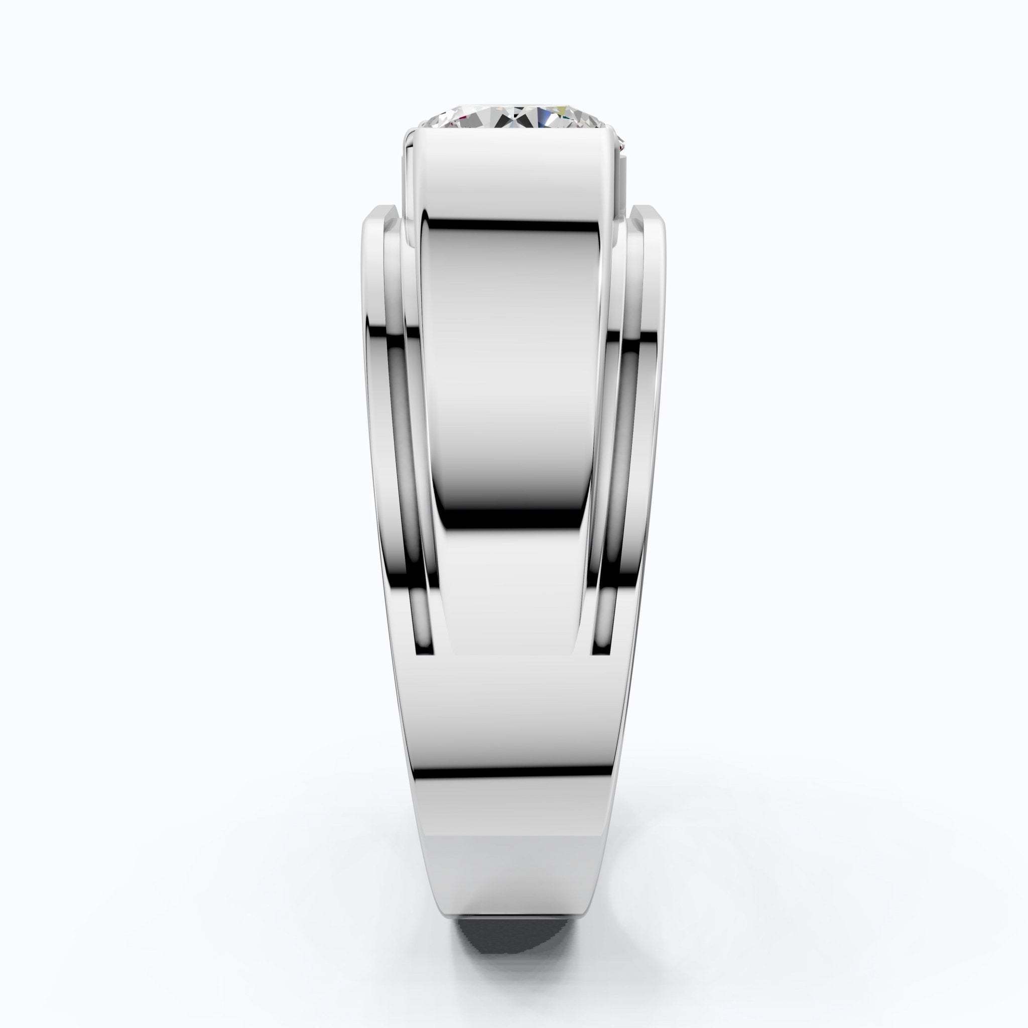 Modern Step - Edge Wide Band Solitaire Men's Engagement Ring in 14k Solid Gold, 1.00 CT Round Cut Lab Created Diamond, Luxury Gift for Him - Shoora Designs