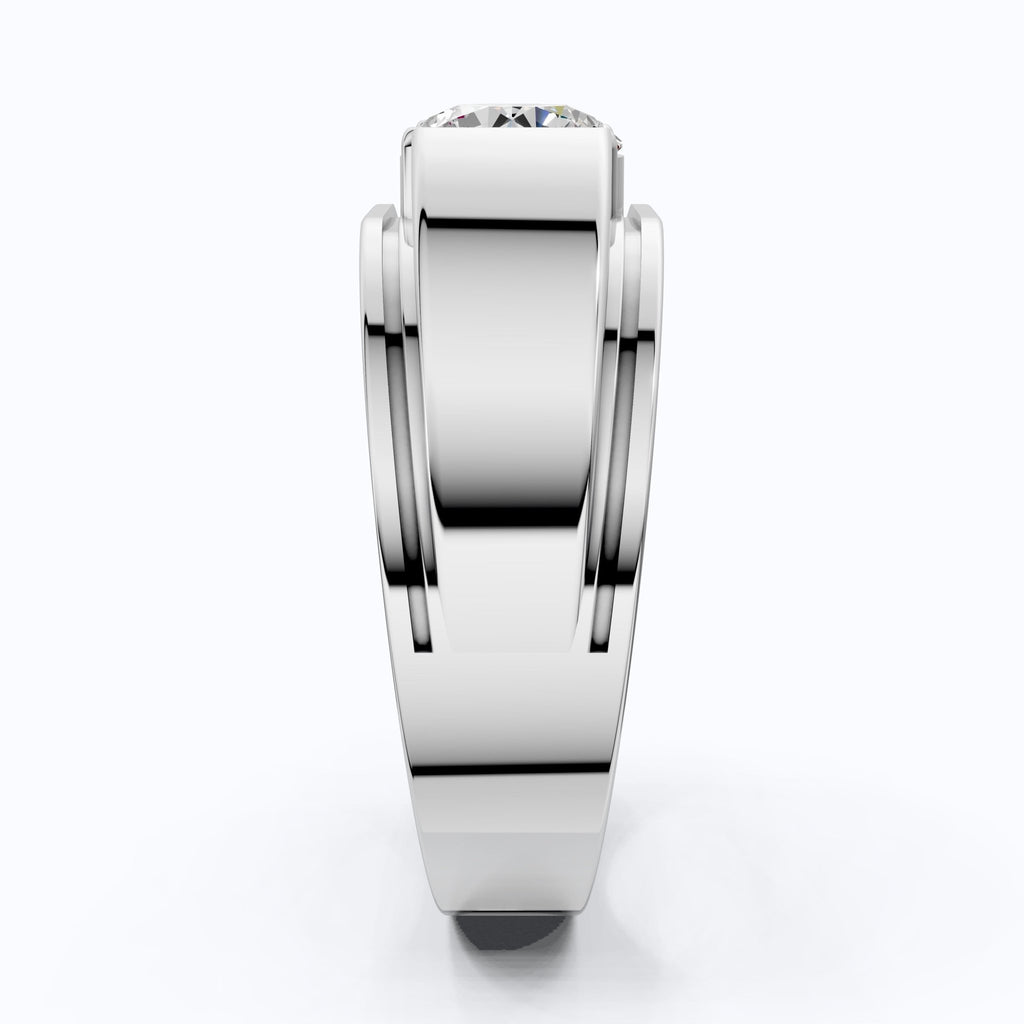 Modern Step - Edge Wide Band Solitaire Men's Engagement Ring in 14k Solid Gold, 1.00 CT Round Cut Lab Created Diamond, Luxury Gift for Him - Shoora Designs