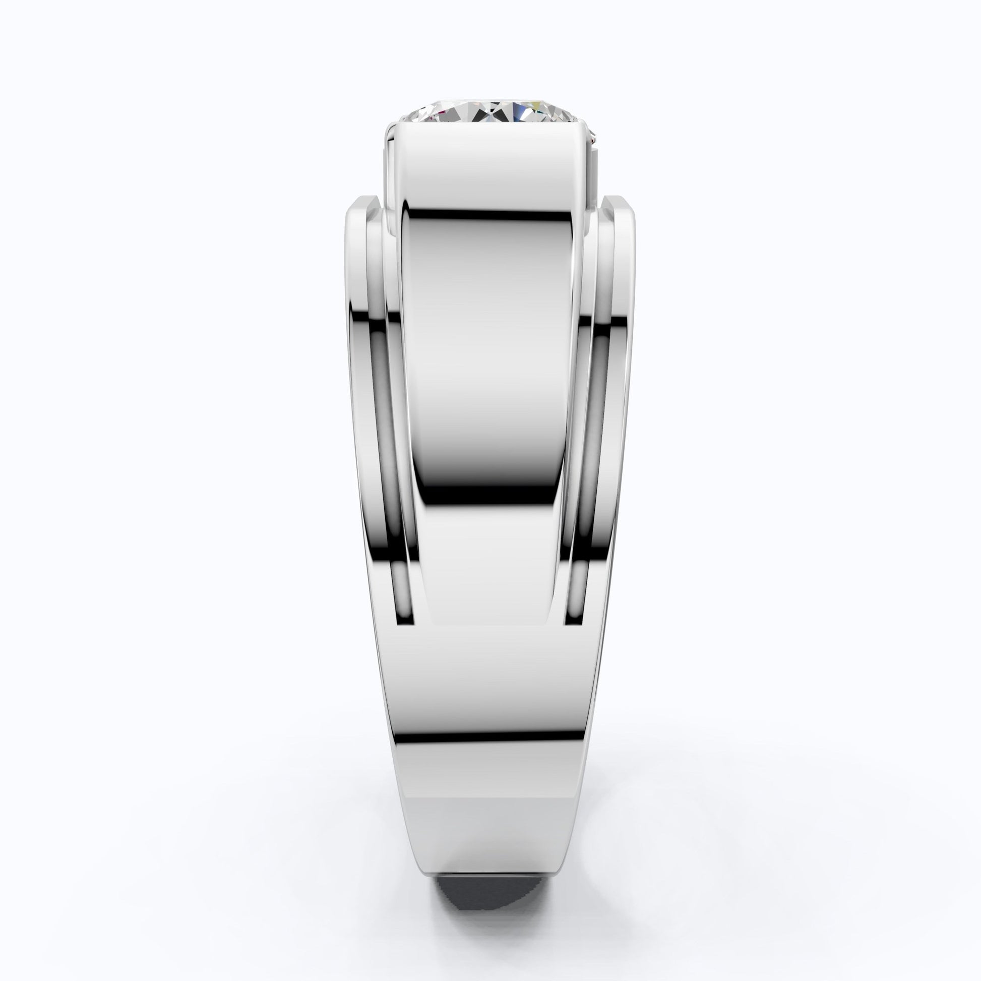 Modern Step - Edge Wide Band Solitaire Men's Engagement Ring in 14k Solid Gold, 1.00 CT Round Cut Lab Created Diamond, Luxury Gift for Him - Shoora Designs