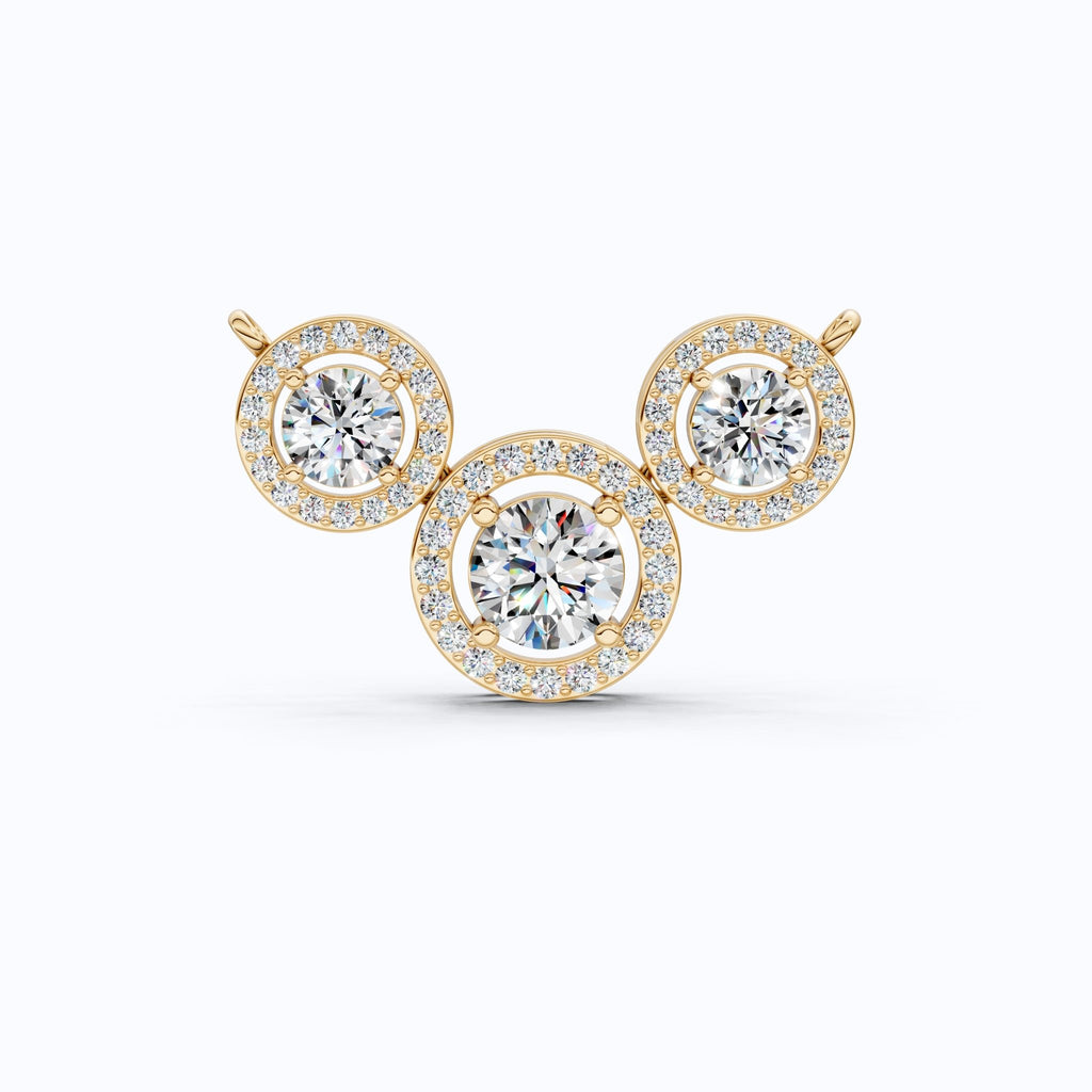 Modern Three Stone Round Halo Wedding Pendant in Lab Grown Diamond - 14k Solid Gold, Anniversary Gift, Handmade Jewelry - Shoora Designs