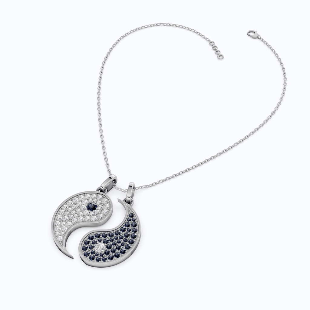 Modern Yin Yang Circle Pavé Everyday Pendant in Lab Diamond/Gemstone – 9k/14k Solid Gold, Birthday Gift for Him/Her, Iced Out Jewelry - Shoora Designs
