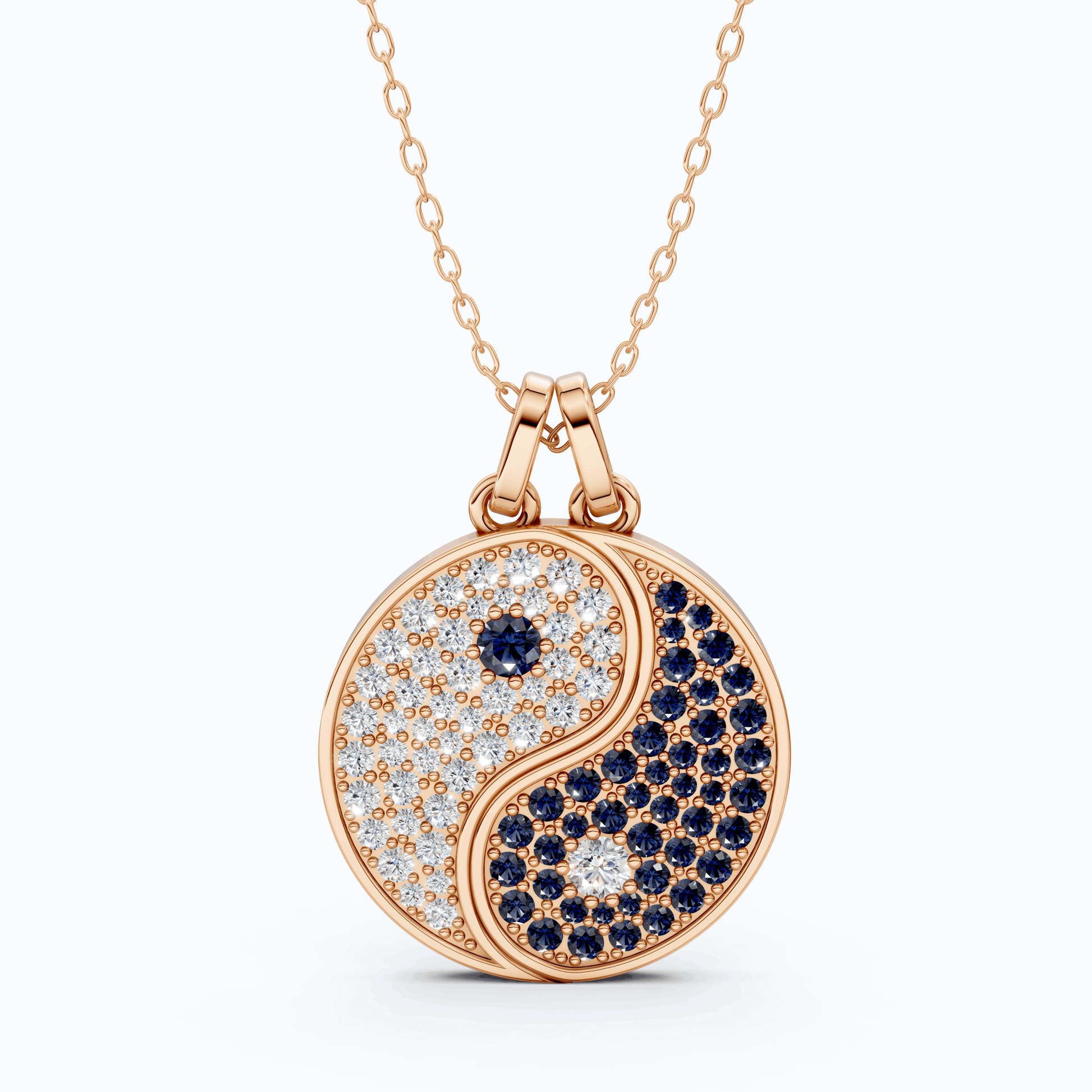 Modern Yin Yang Circle Pavé Everyday Pendant in Lab Diamond/Gemstone – 9k/14k Solid Gold, Birthday Gift for Him/Her, Iced Out Jewelry - Shoora Designs