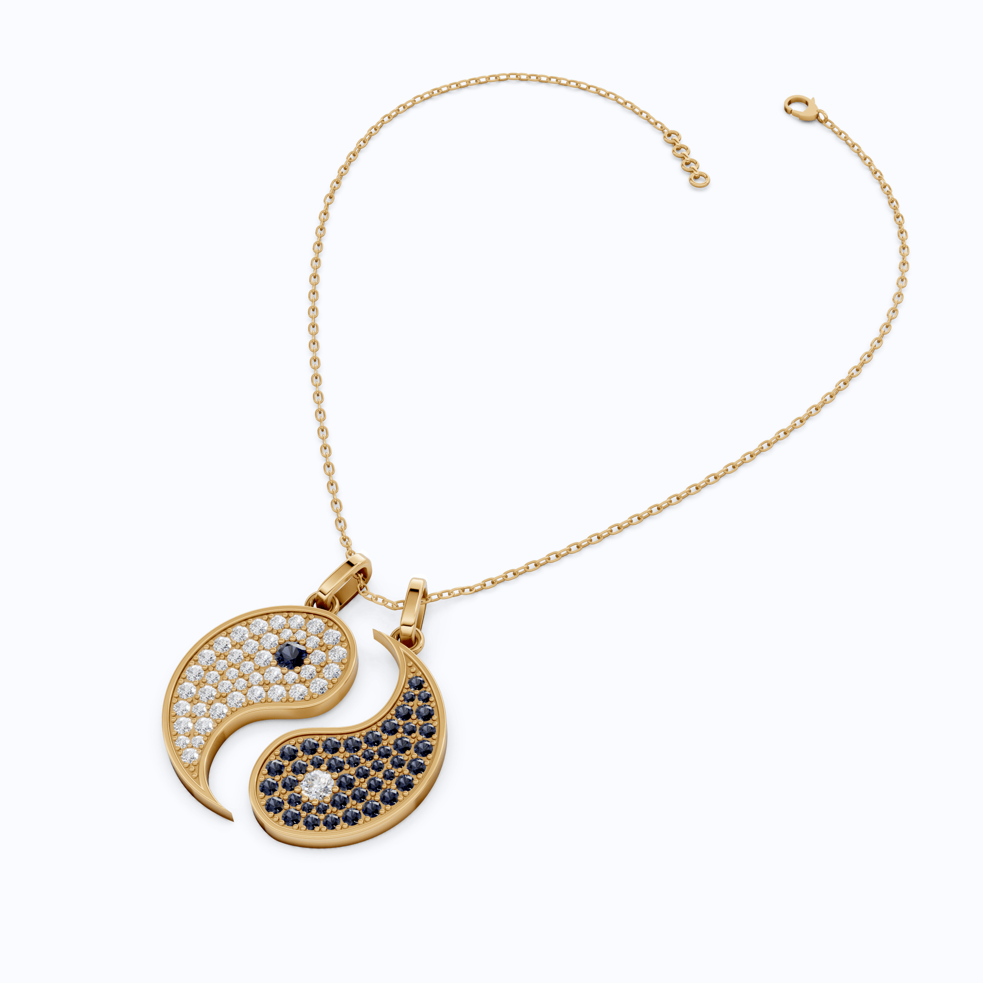 Modern Yin Yang Circle Pavé Everyday Pendant in Lab Diamond/Gemstone – 9k/14k Solid Gold, Birthday Gift for Him/Her, Iced Out Jewelry - Shoora Designs