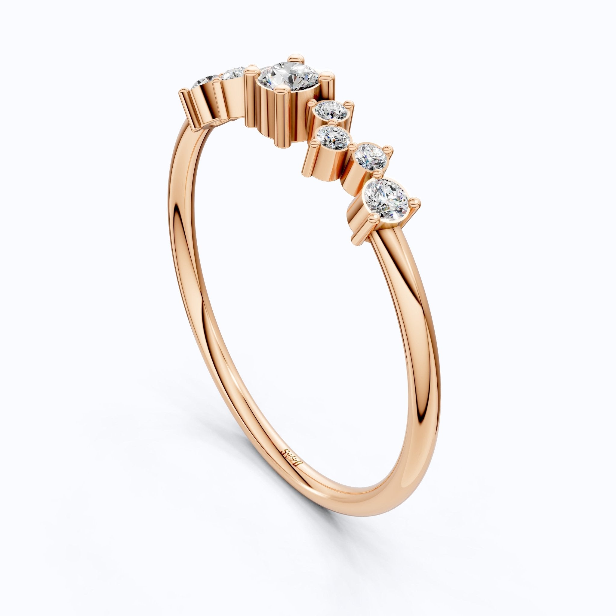 Modern Zigzag Cluster Stacker Wedding Ring in 14K Solid Gold, 0.18 TCW Round Cut Lab Grown Diamonds, Everyday Ring, Gift For Her - Shoora Designs