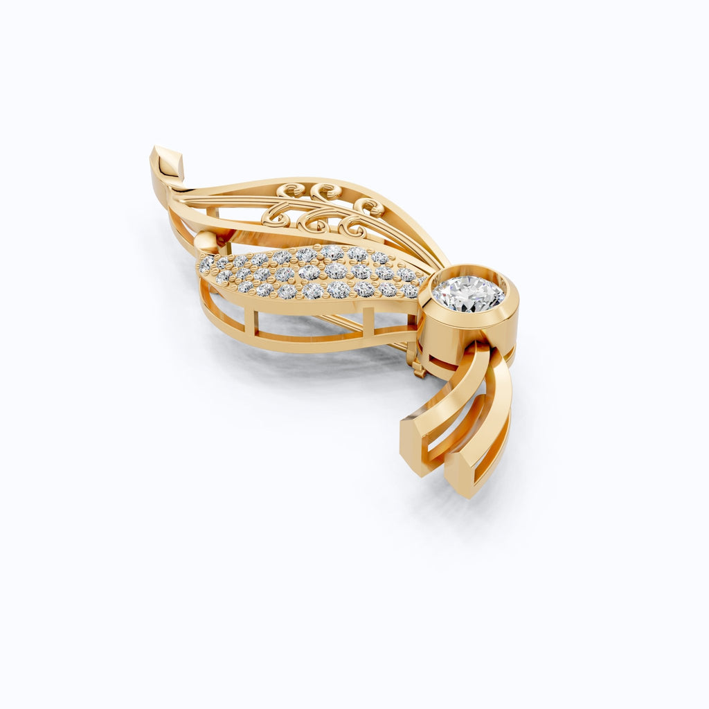 Nature Inspired Diamond Brooch in Lab Grown Diamond - 14k Solid Gold, Dress Pin Jewelry for Women, Wedding Gift - Shoora Designs
