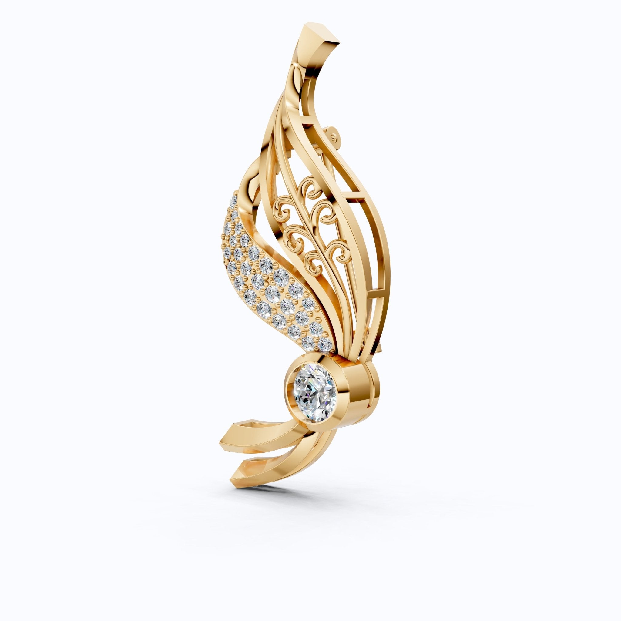 Nature Inspired Diamond Brooch in Lab Grown Diamond - 14k Solid Gold, Dress Pin Jewelry for Women, Wedding Gift - Shoora Designs