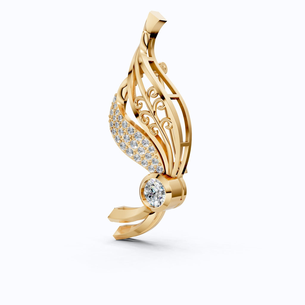Nature Inspired Diamond Brooch in Lab Grown Diamond - 14k Solid Gold, Dress Pin Jewelry for Women, Wedding Gift - Shoora Designs