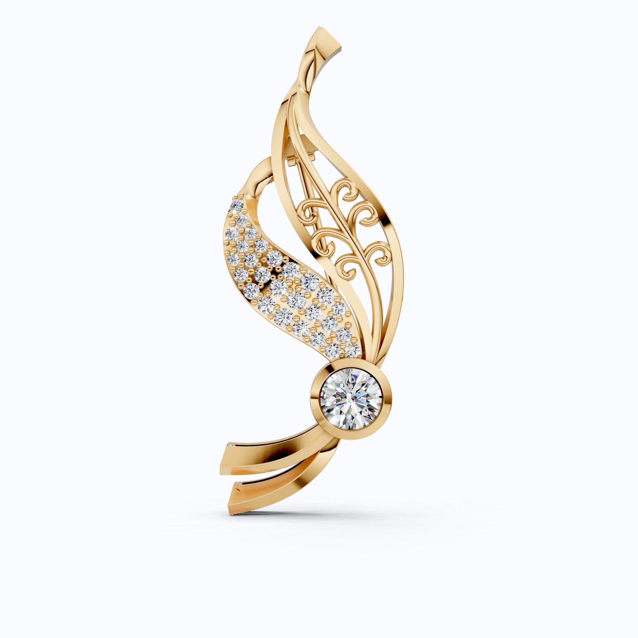 Nature Inspired Diamond Brooch in Lab Grown Diamond - 14k Solid Gold, Dress Pin Jewelry for Women, Wedding Gift - Shoora Designs