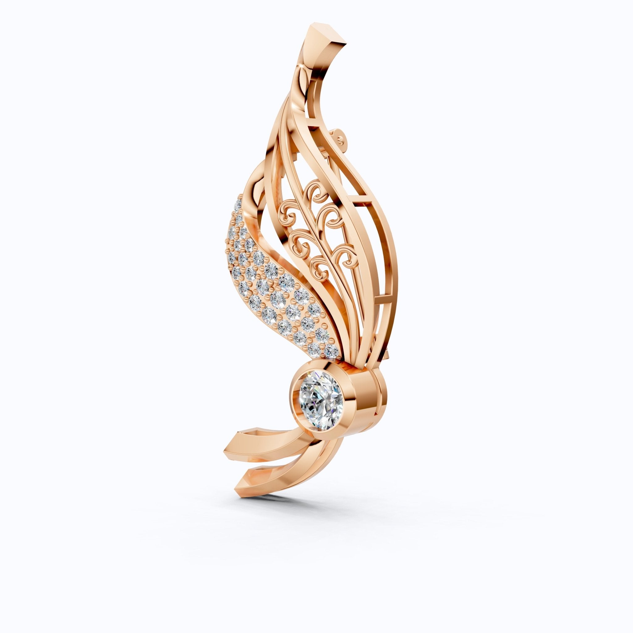 Nature Inspired Diamond Brooch in Lab Grown Diamond - 14k Solid Gold, Dress Pin Jewelry for Women, Wedding Gift - Shoora Designs