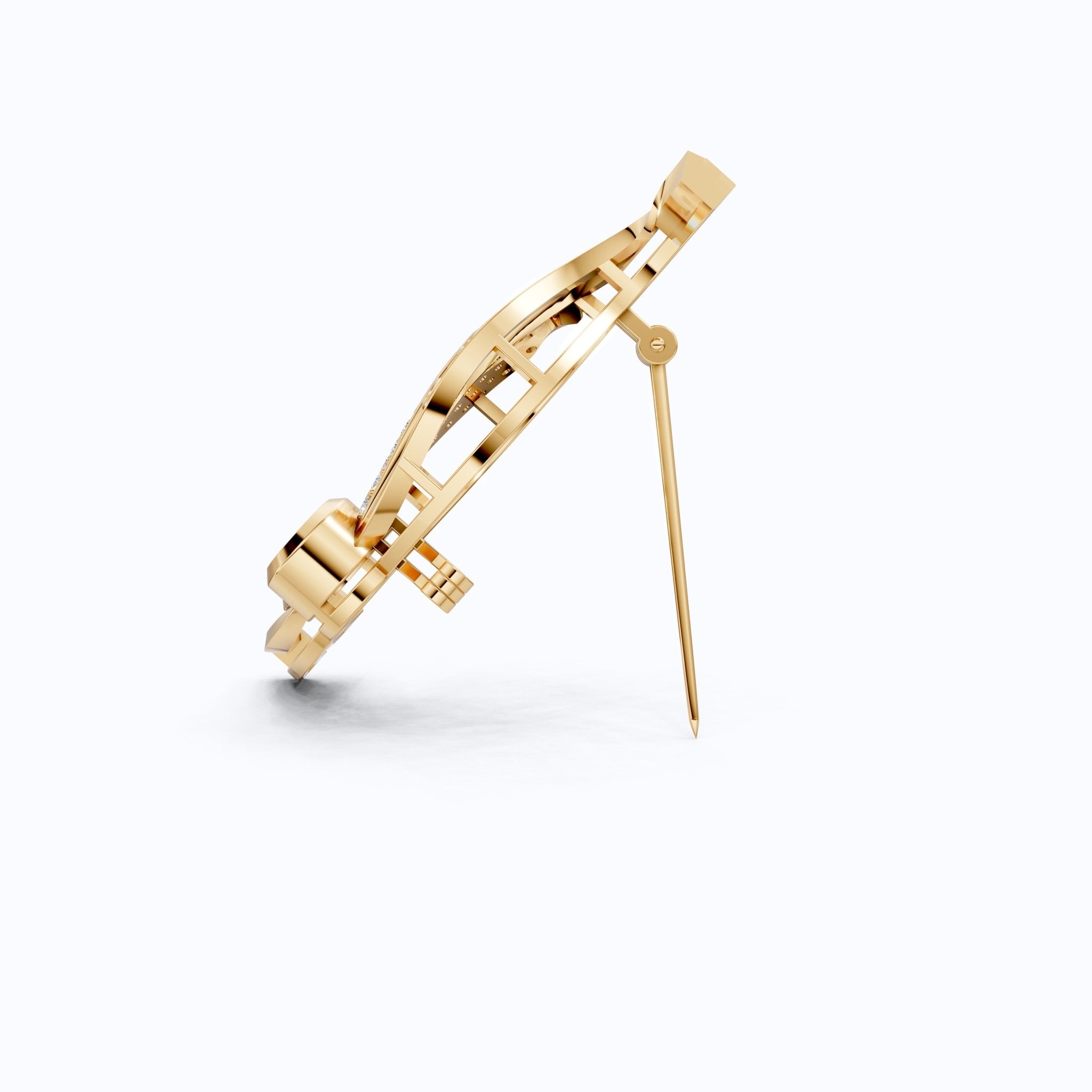 Nature Inspired Diamond Brooch in Lab Grown Diamond - 14k Solid Gold, Dress Pin Jewelry for Women, Wedding Gift - Shoora Designs