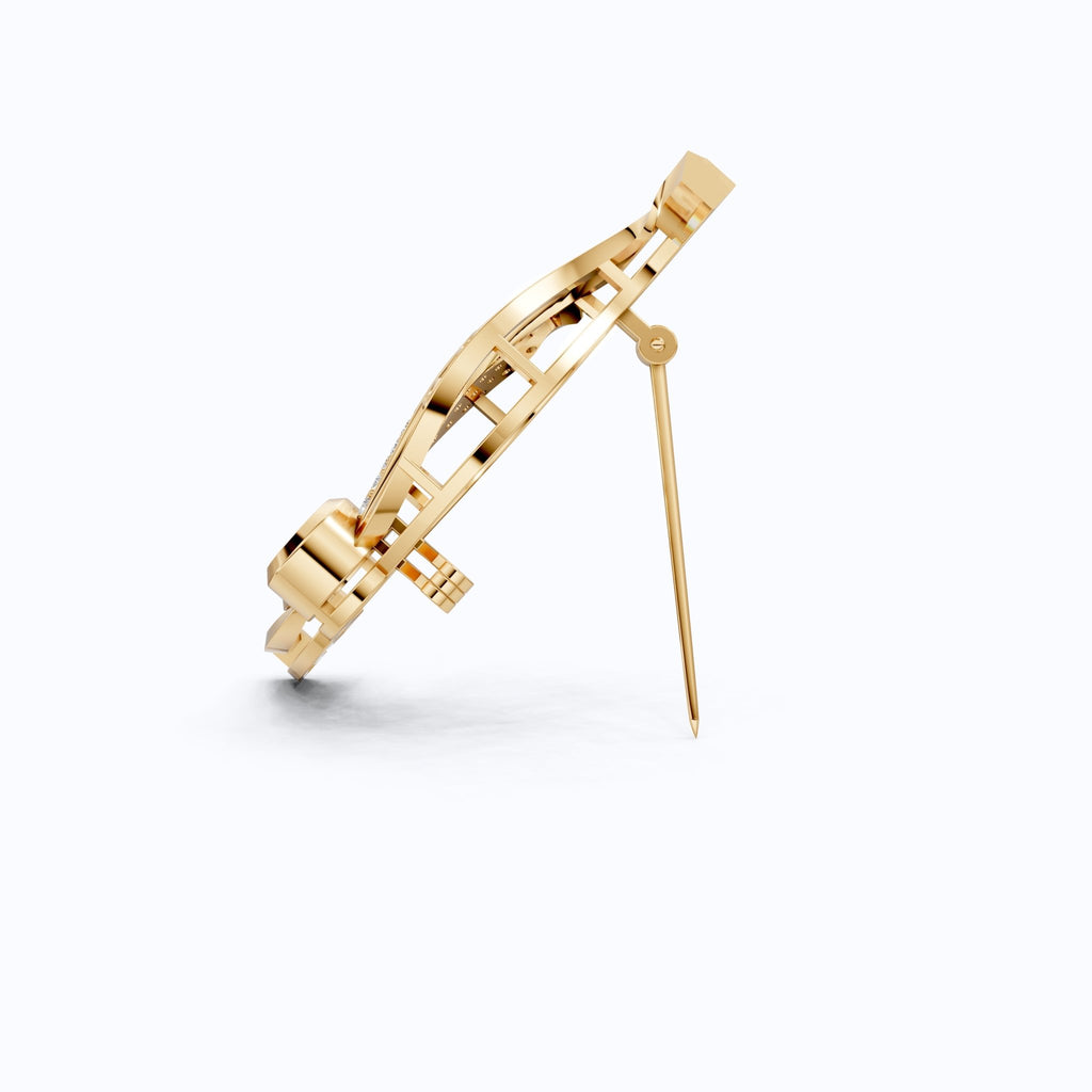 Nature Inspired Diamond Brooch in Lab Grown Diamond - 14k Solid Gold, Dress Pin Jewelry for Women, Wedding Gift - Shoora Designs