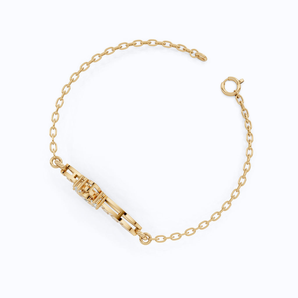 Nature Leaf Cross Charm Bracelet in 14k Solid Gold, 0.20 TCW Round Cut Lab Grown Diamonds, Botanical Bracelet, Gift for Her, Wedding Jewelry - Shoora Designs